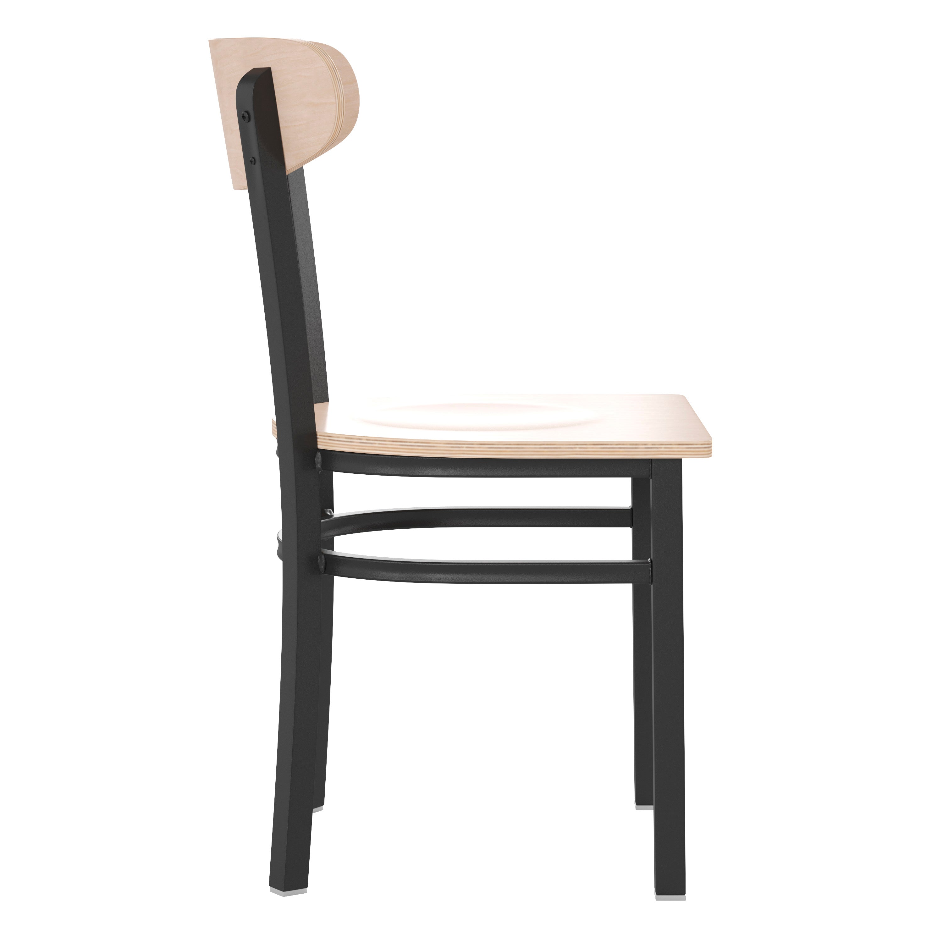 Wright Commercial Grade Dining Chair with 500 LB. Capacity Black Steel Frame, Solid Wood Seat, and Boomerang Back, Natural Birch Finish