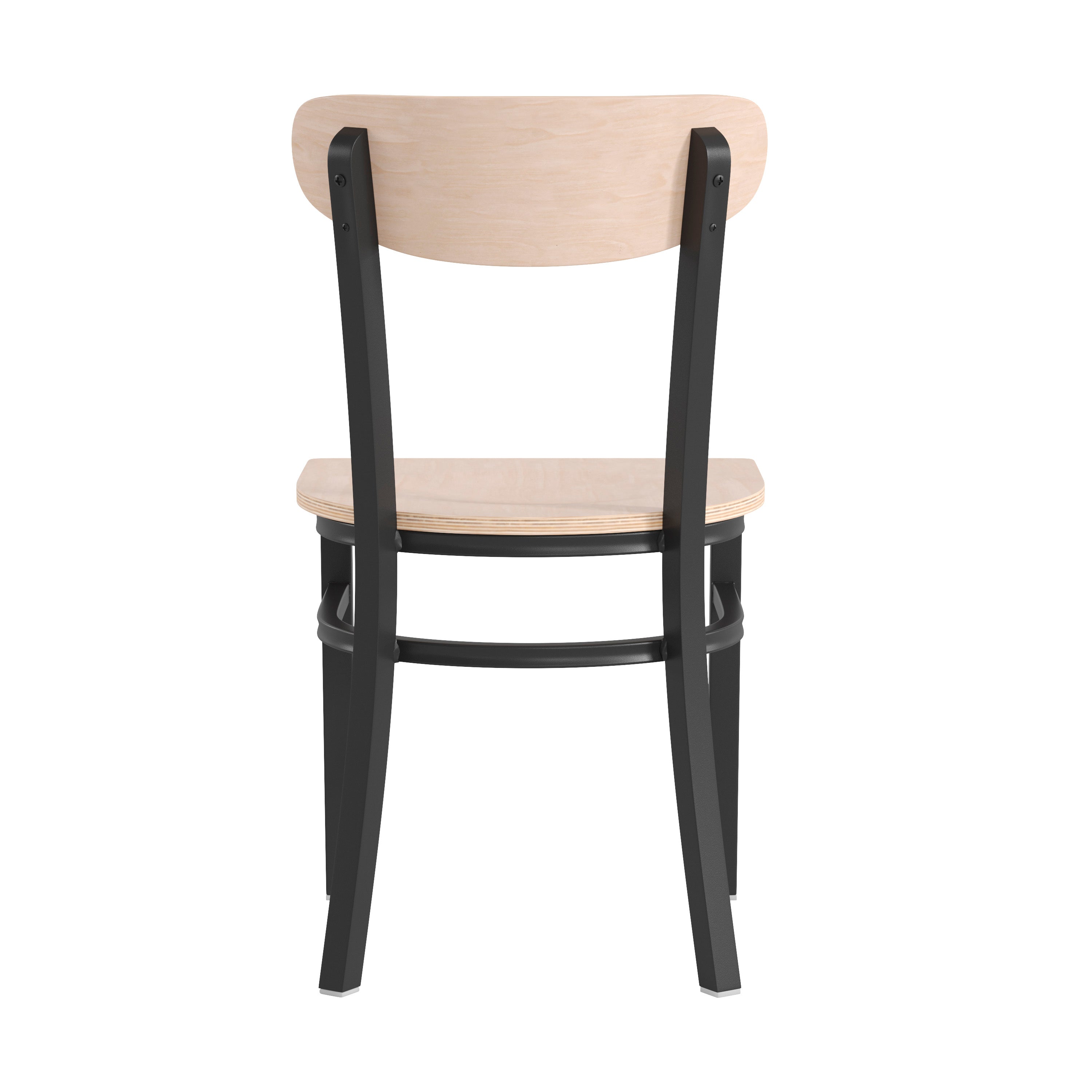 Wright Commercial Grade Dining Chair with 500 LB. Capacity Black Steel Frame, Solid Wood Seat, and Boomerang Back, Natural Birch Finish