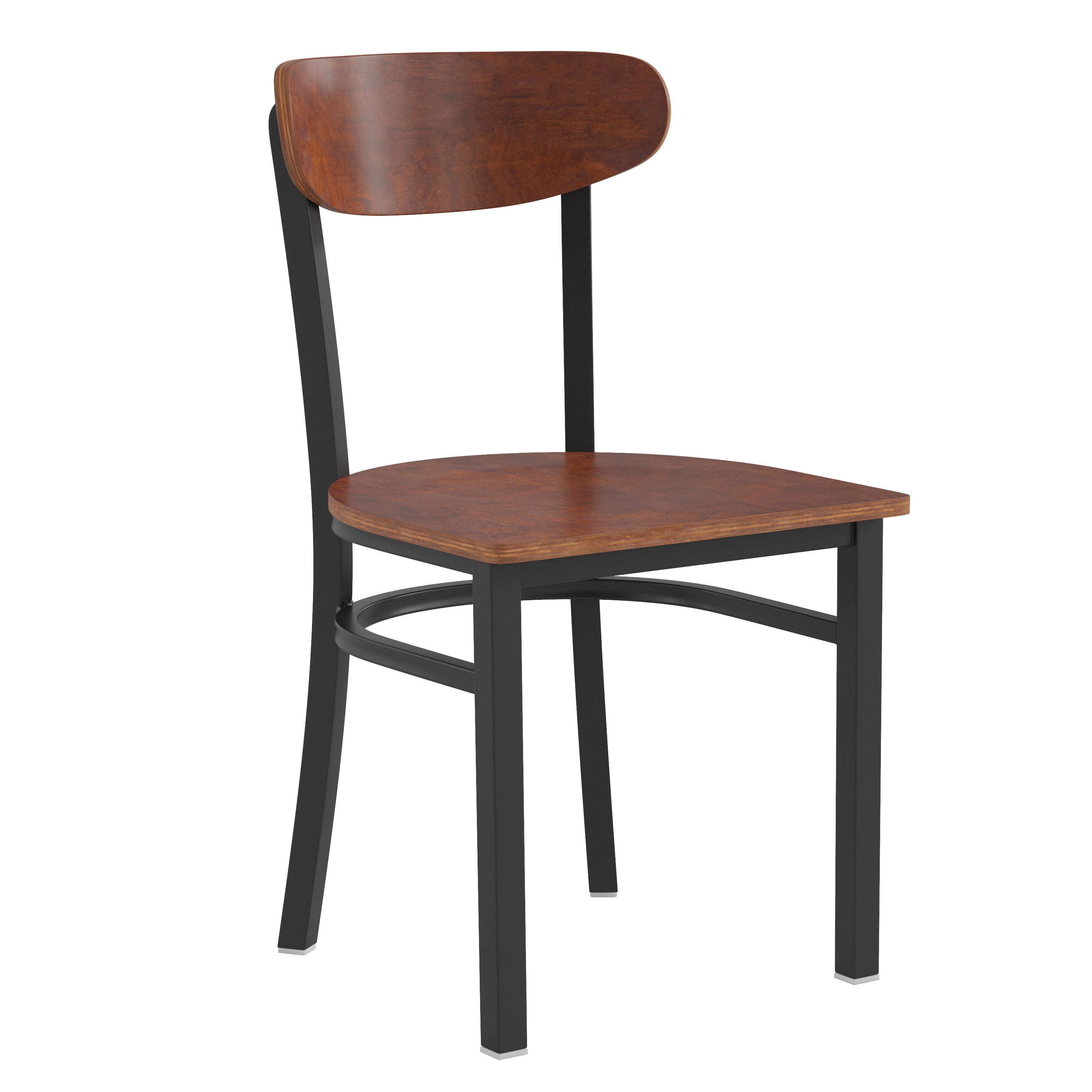 Wright Commercial Grade Dining Chair with 500 LB. Capacity Black Steel Frame, Solid Wood Seat, and Boomerang Back, Walnut Finish