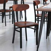 Wright Commercial Grade Dining Chair with 500 LB. Capacity Black Steel Frame, Solid Wood Seat, and Boomerang Back, Walnut Finish