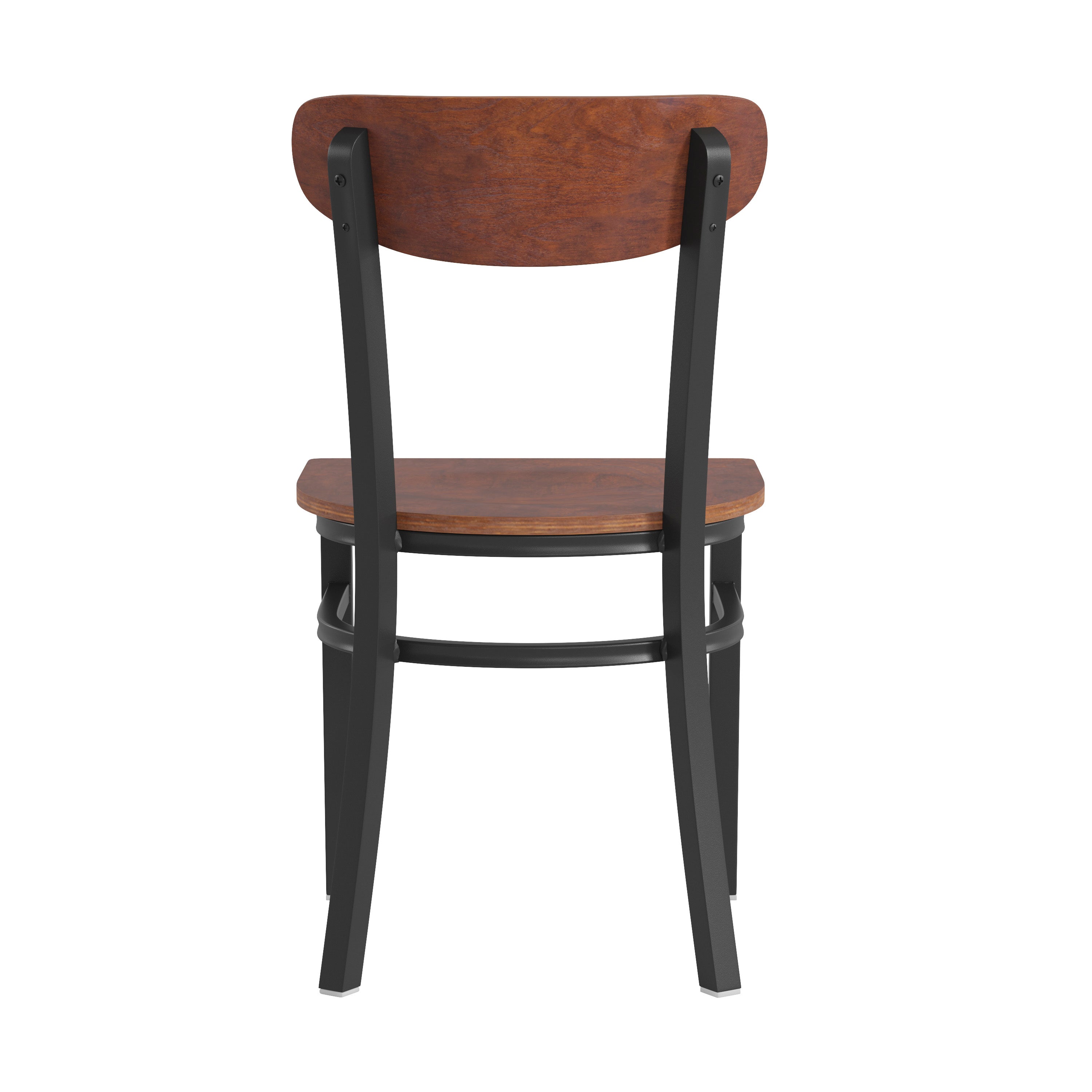 Wright Commercial Grade Dining Chair with 500 LB. Capacity Black Steel Frame, Solid Wood Seat, and Boomerang Back, Walnut Finish