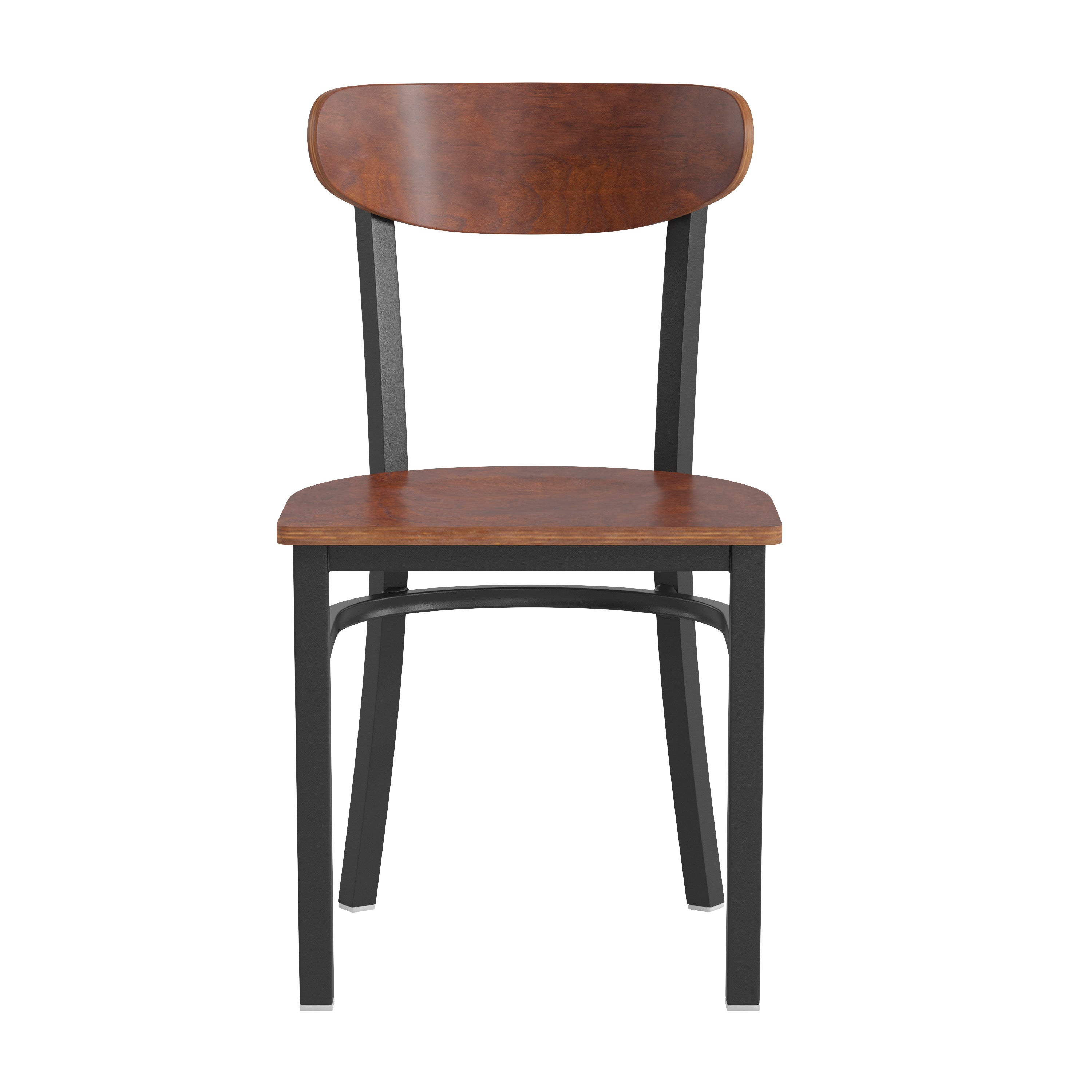 Wright Commercial Grade Dining Chair with 500 LB. Capacity Black Steel Frame, Solid Wood Seat, and Boomerang Back, Walnut Finish