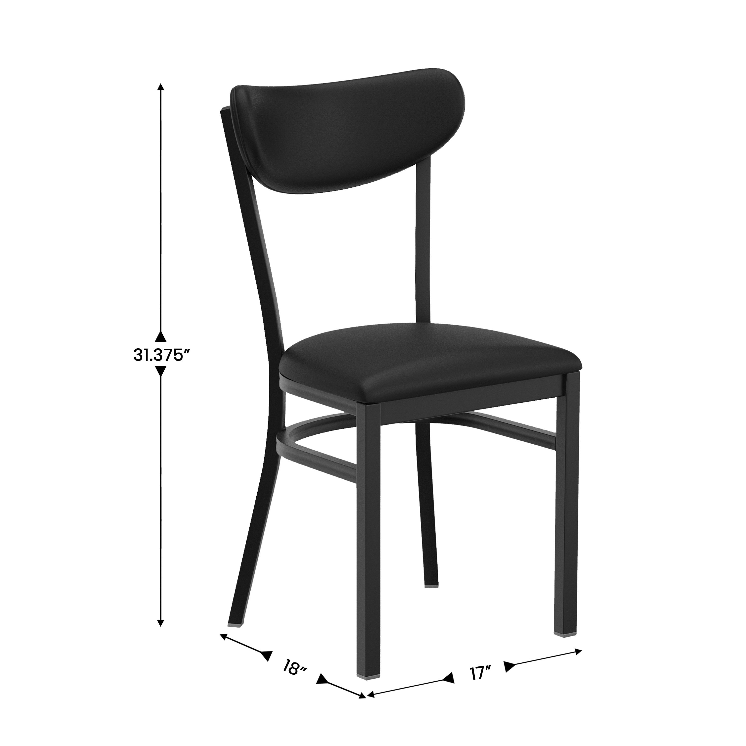 Wright Commercial Dining Chair with 500 LB. Capacity Black Steel Frame, Black Vinyl Boomerang Back, and Black Vinyl Seat