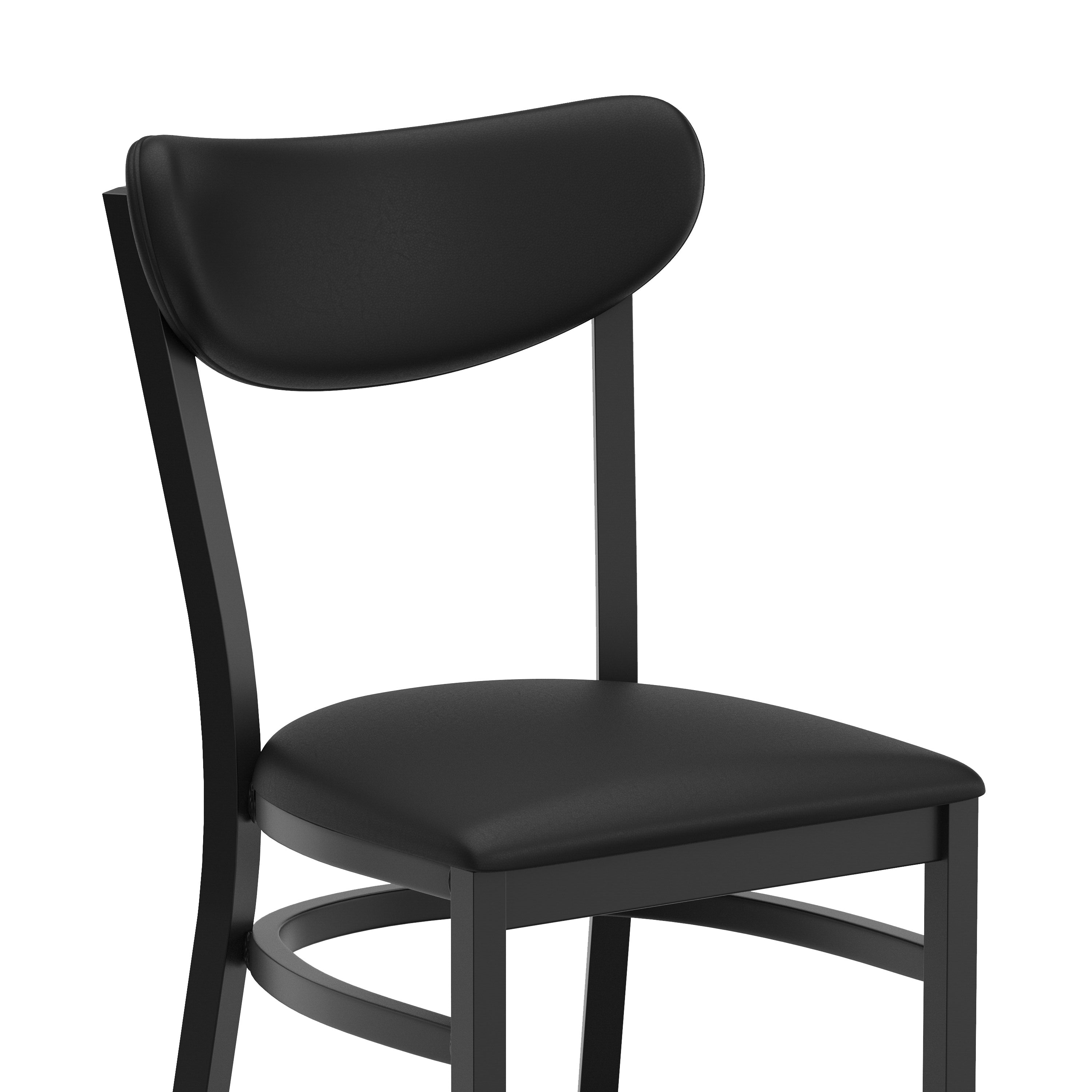 Wright Commercial Dining Chair with 500 LB. Capacity Black Steel Frame, Black Vinyl Boomerang Back, and Black Vinyl Seat