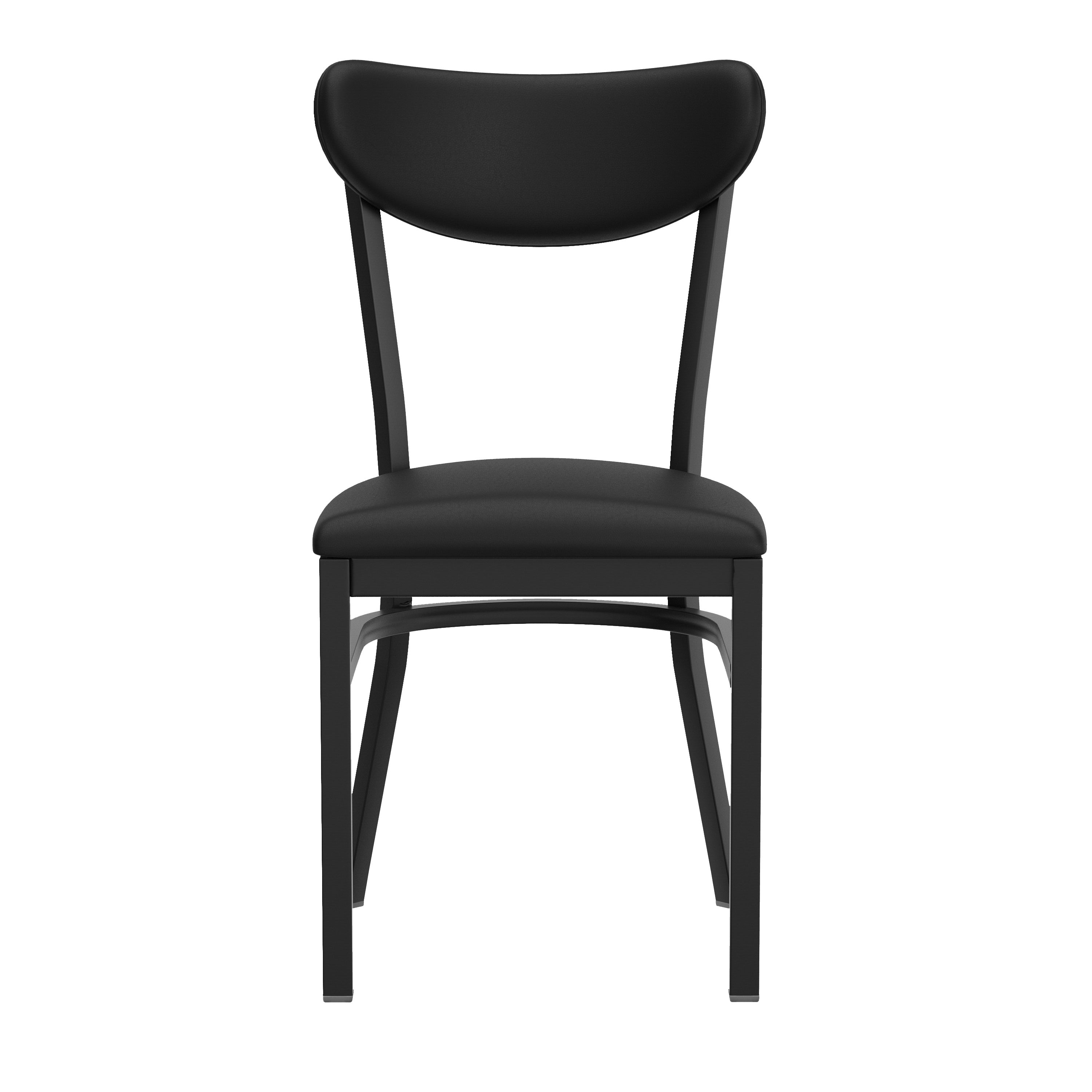 Wright Commercial Dining Chair with 500 LB. Capacity Black Steel Frame, Black Vinyl Boomerang Back, and Black Vinyl Seat