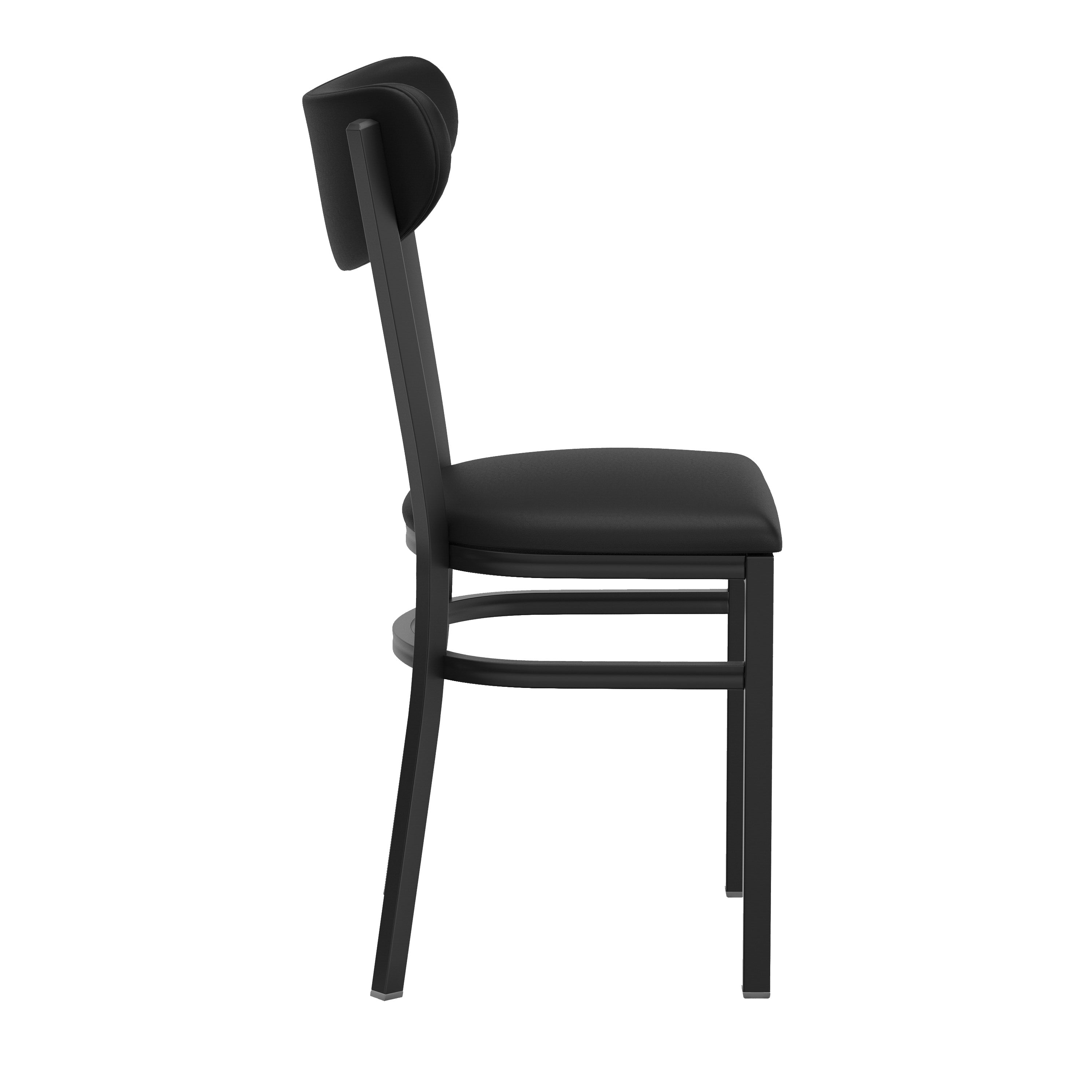 Wright Commercial Dining Chair with 500 LB. Capacity Black Steel Frame, Black Vinyl Boomerang Back, and Black Vinyl Seat