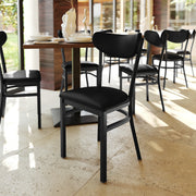 Wright Commercial Dining Chair with 500 LB. Capacity Black Steel Frame, Black Vinyl Boomerang Back, and Black Vinyl Seat
