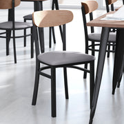 Wright Commercial Dining Chair with 500 LB. Capacity Black Steel Frame, Natural Birch Finish Wooden Boomerang Back, and Gray Vinyl Seat