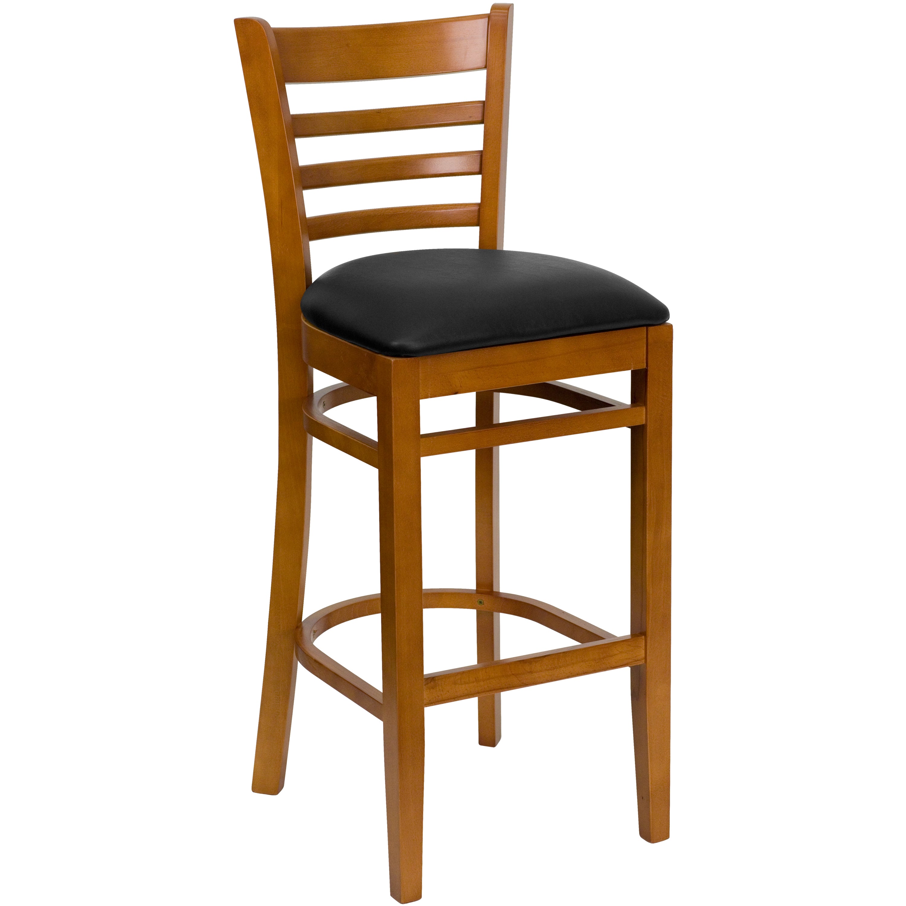 HERCULES Series Ladder Back Cherry Wood Restaurant Barstool - Black Vinyl Seat