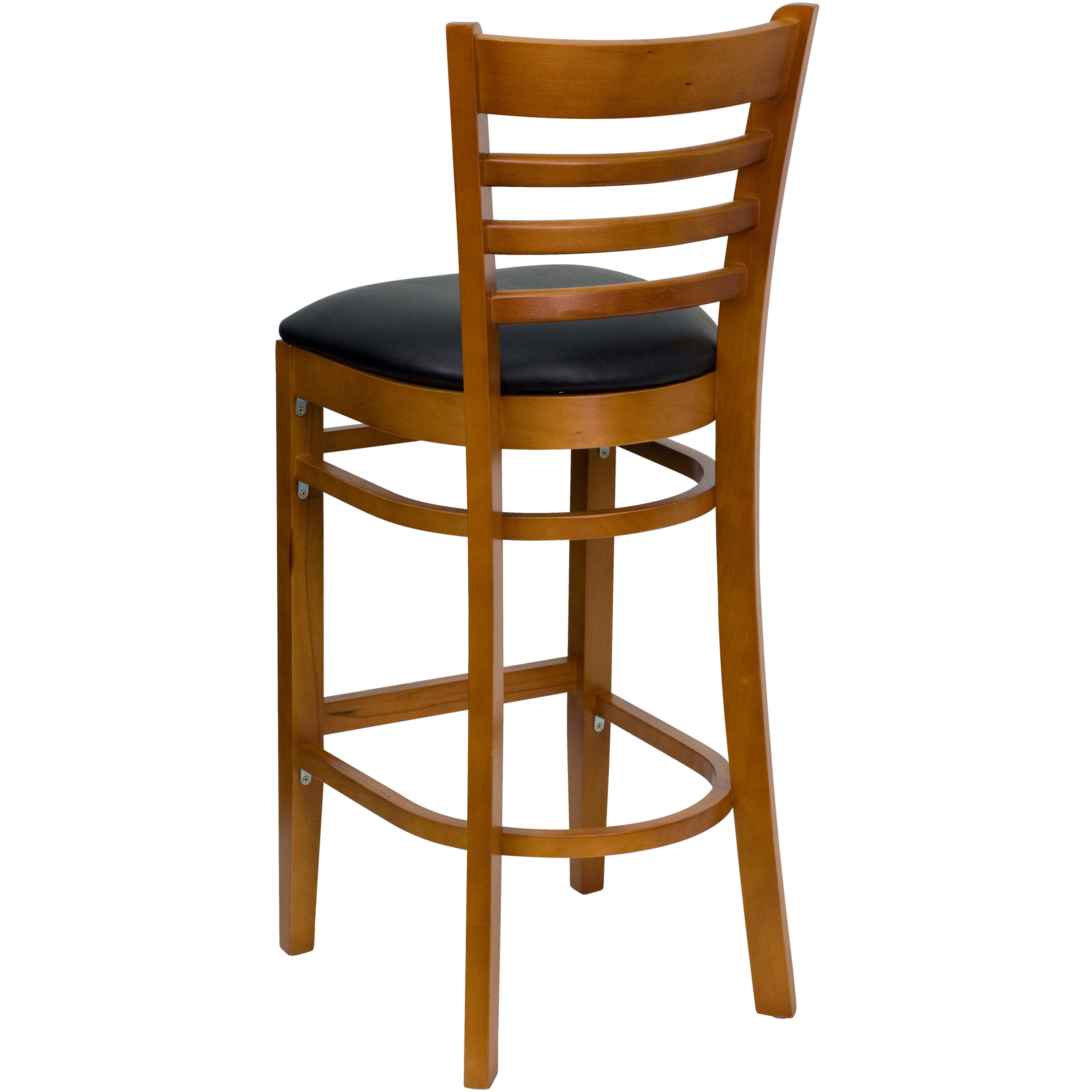 HERCULES Series Ladder Back Cherry Wood Restaurant Barstool - Black Vinyl Seat