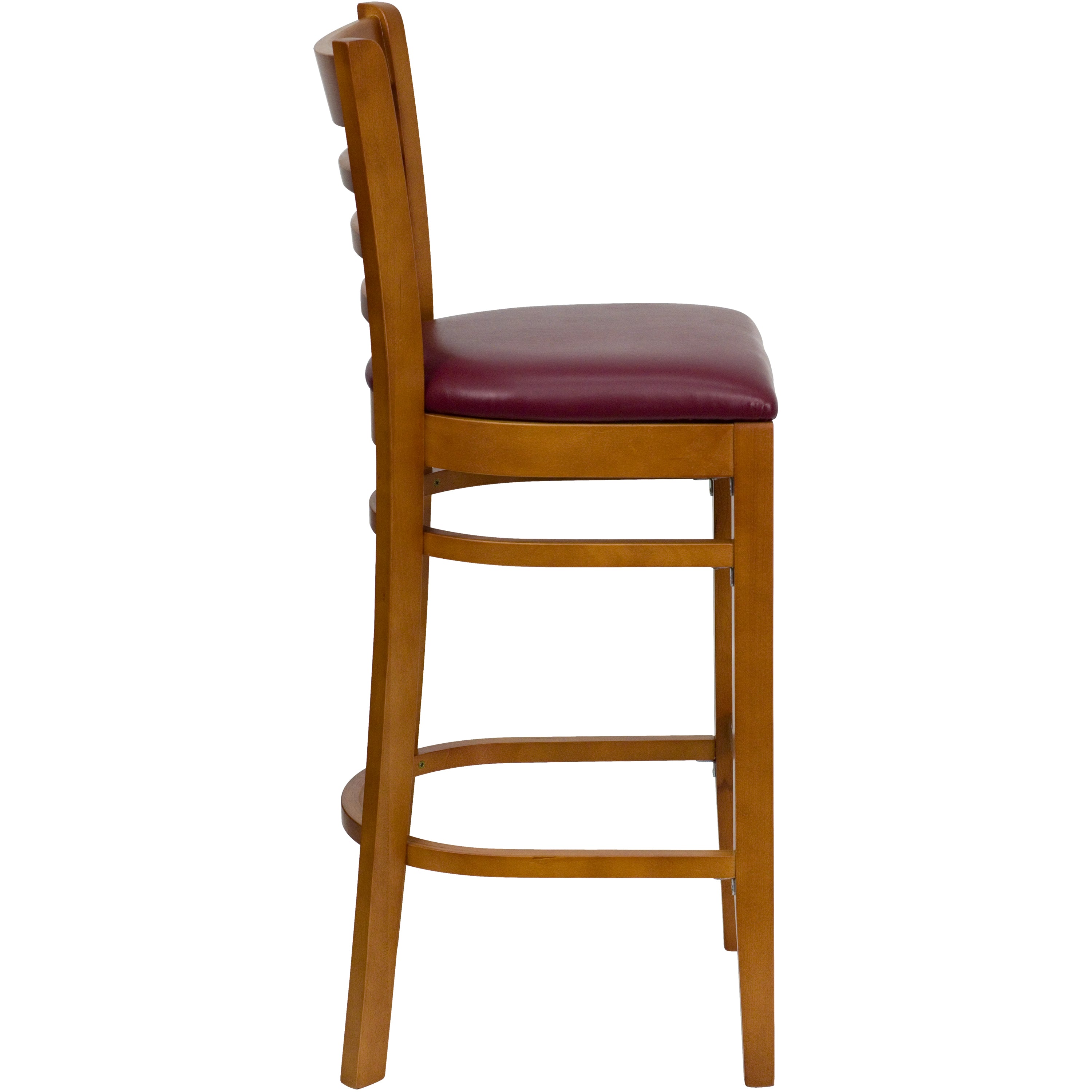 HERCULES Series Ladder Back Cherry Wood Restaurant Barstool - Burgundy Vinyl Seat
