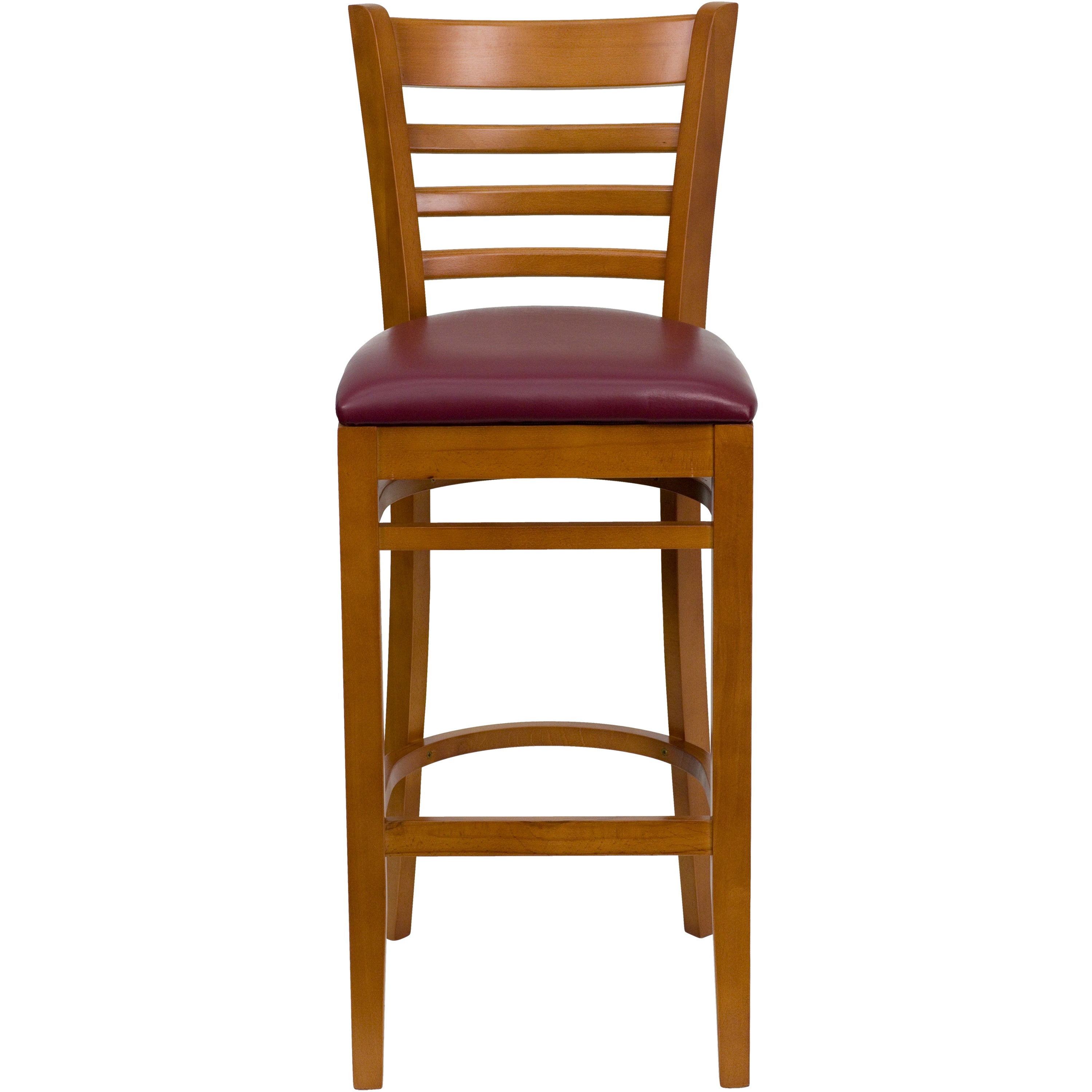 HERCULES Series Ladder Back Cherry Wood Restaurant Barstool - Burgundy Vinyl Seat