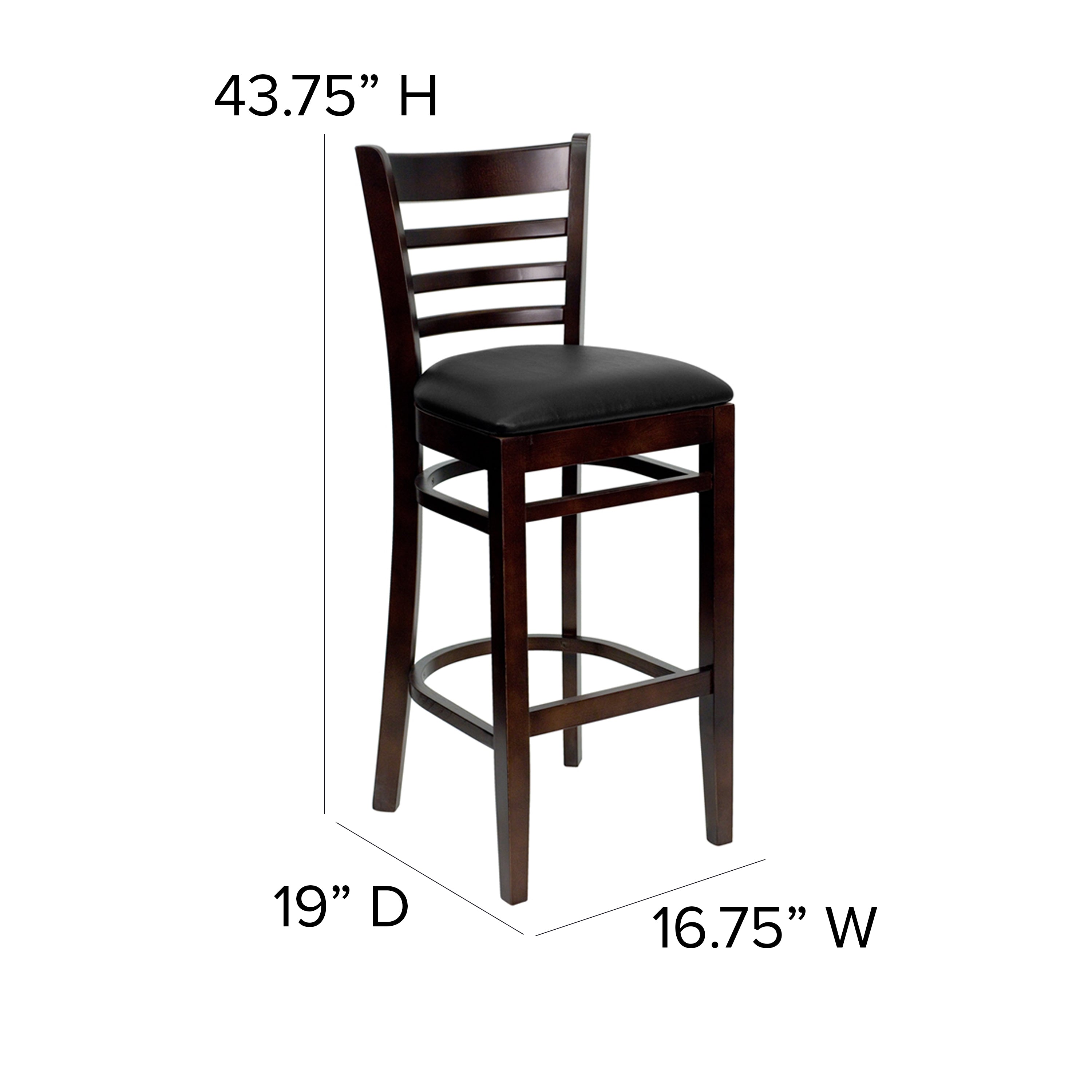 HERCULES Series Ladder Back Mahogany Wood Restaurant Barstool - Black Vinyl Seat