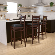 HERCULES Series Ladder Back Mahogany Wood Restaurant Barstool - Black Vinyl Seat