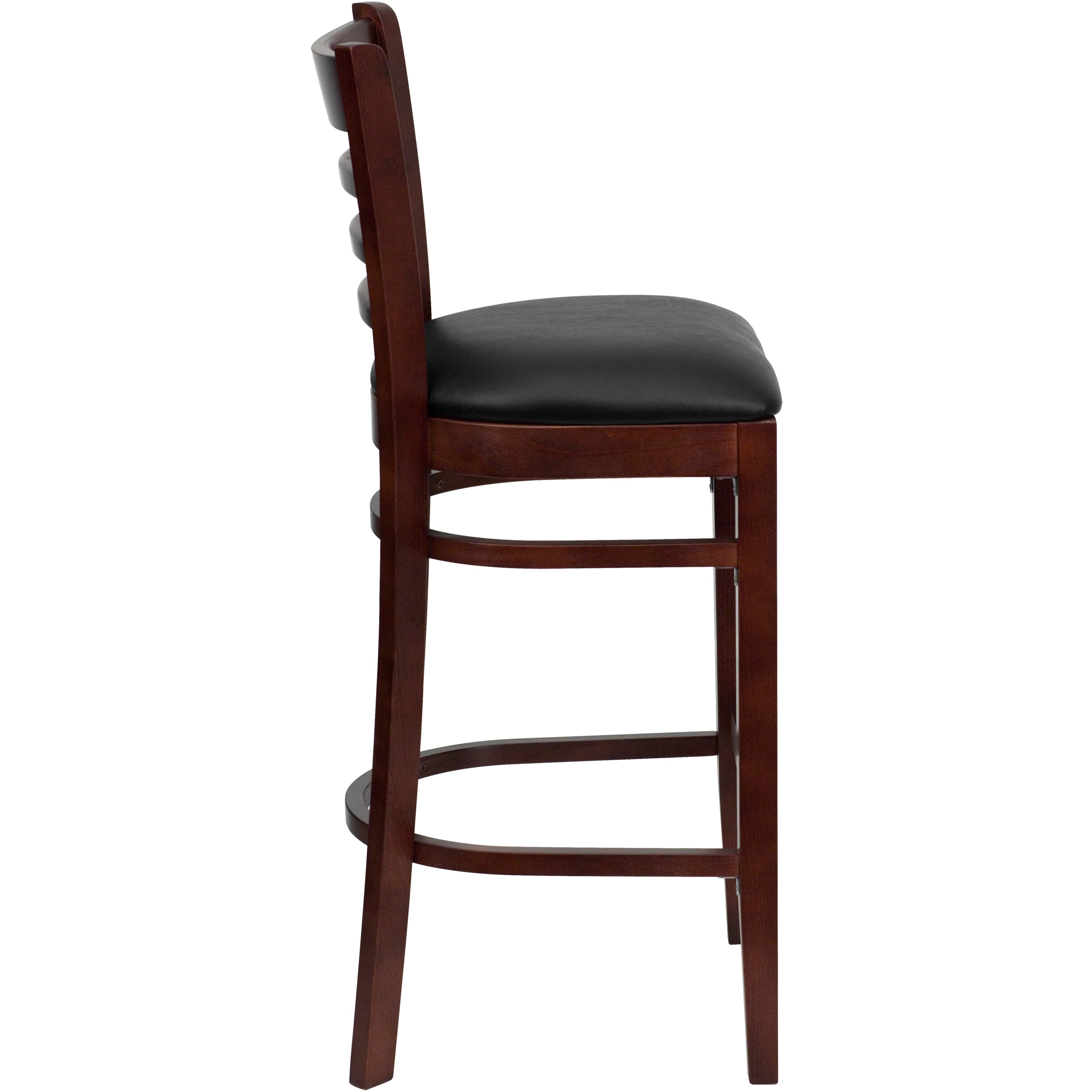 HERCULES Series Ladder Back Mahogany Wood Restaurant Barstool - Black Vinyl Seat