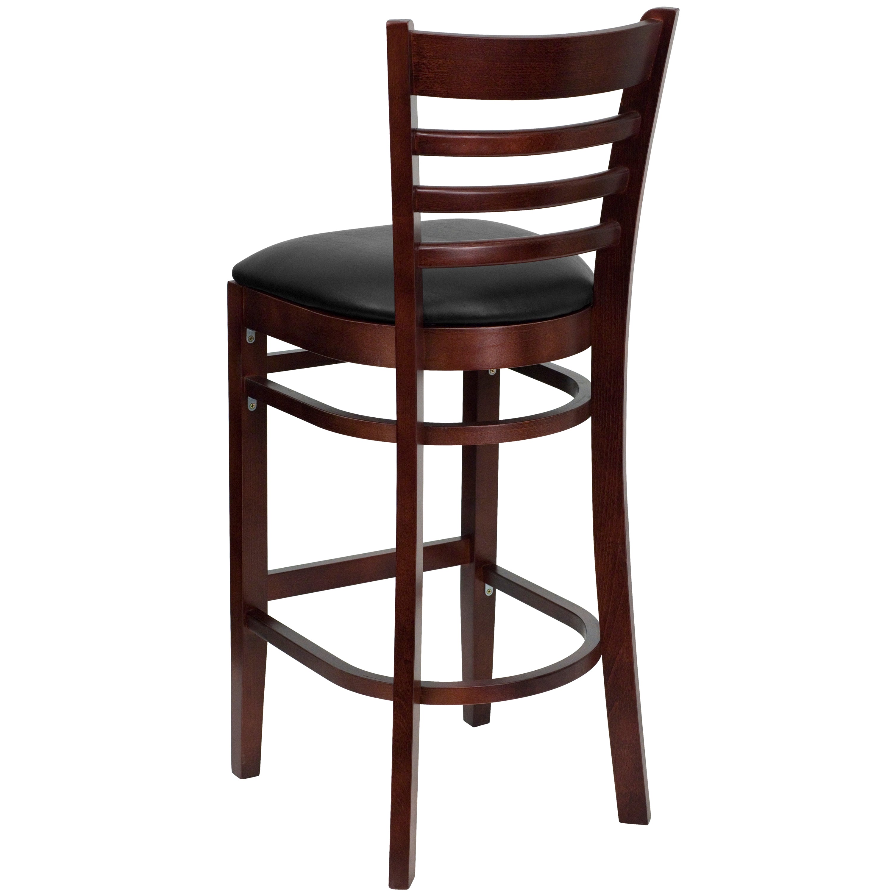 HERCULES Series Ladder Back Mahogany Wood Restaurant Barstool - Black Vinyl Seat