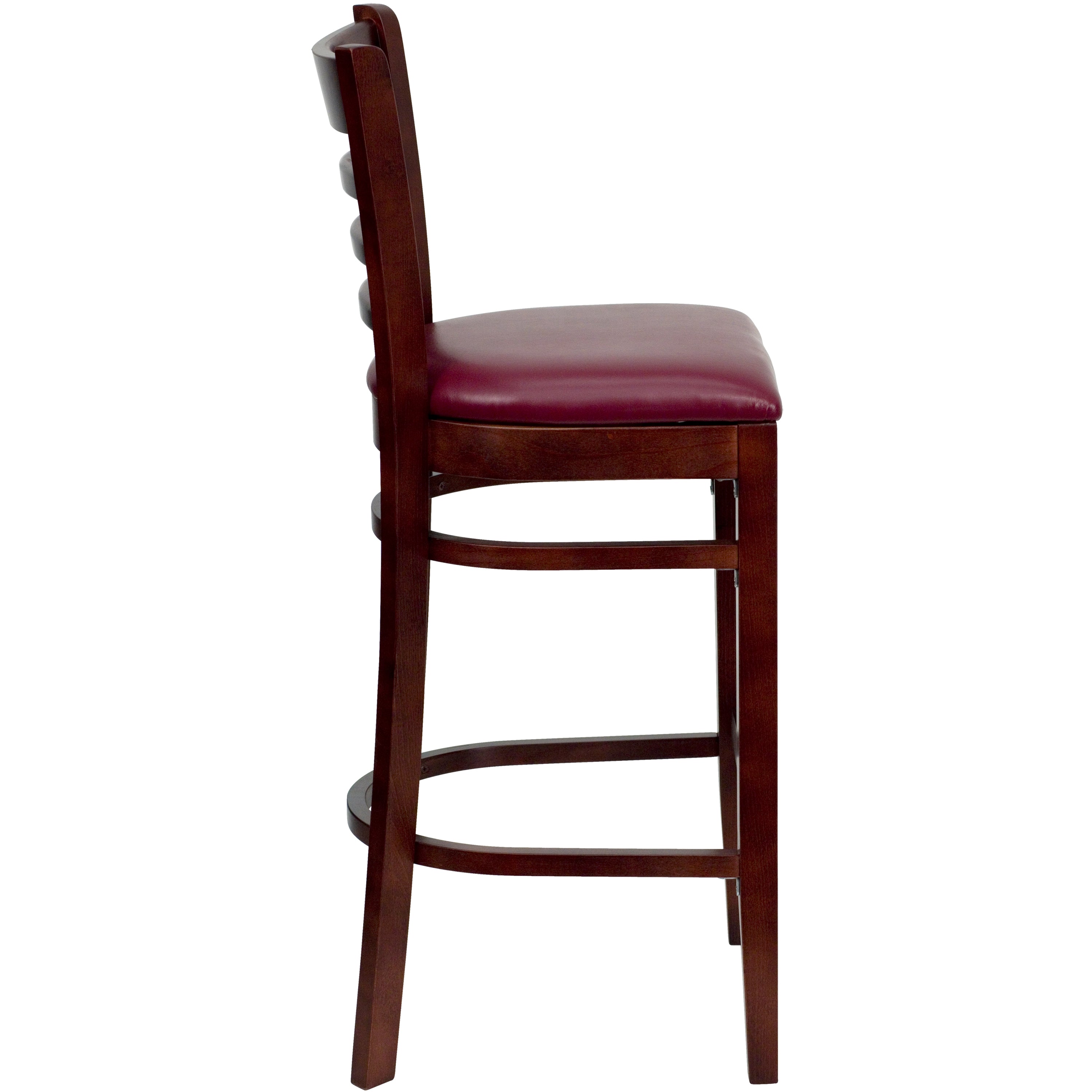 HERCULES Series Ladder Back Mahogany Wood Restaurant Barstool - Burgundy Vinyl Seat