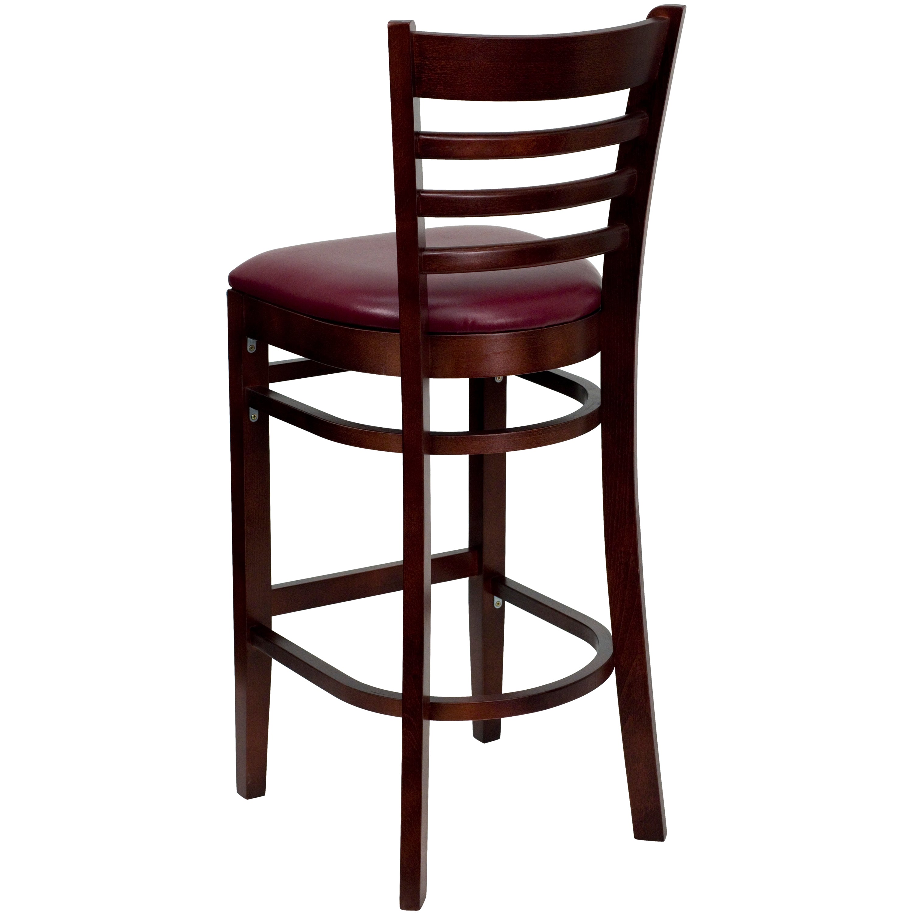 HERCULES Series Ladder Back Mahogany Wood Restaurant Barstool - Burgundy Vinyl Seat
