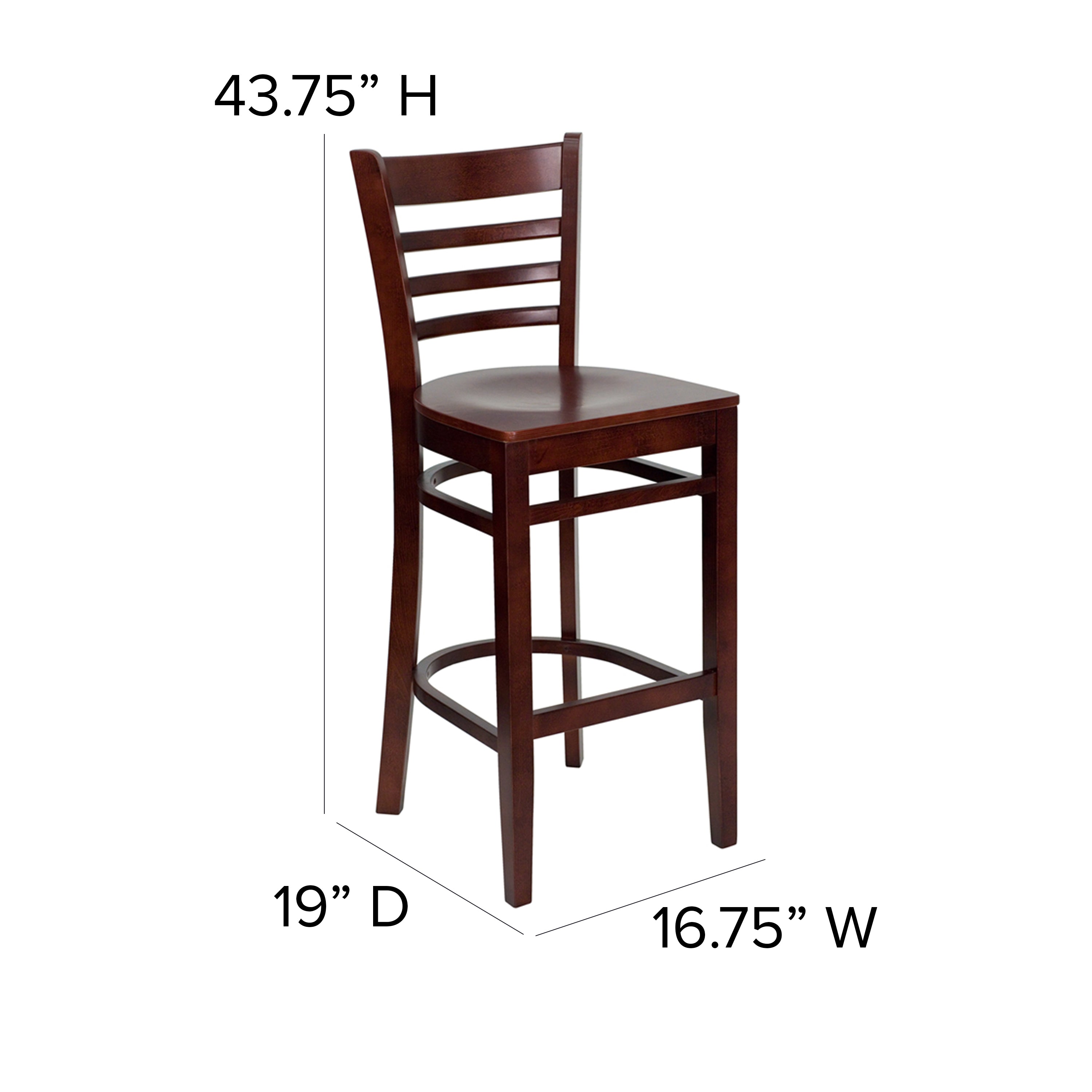 HERCULES Series Ladder Back Mahogany Wood Restaurant Barstool