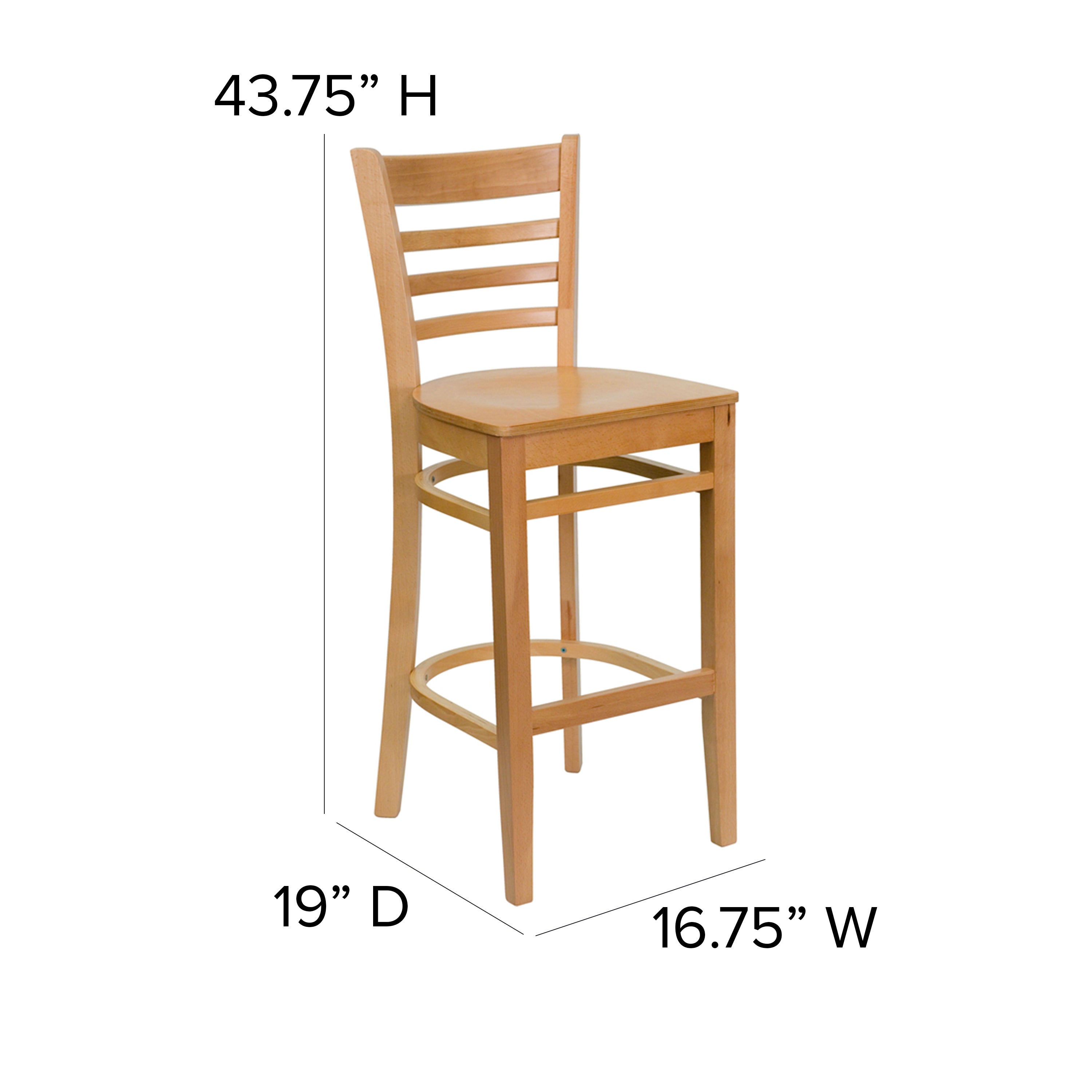 HERCULES Series Ladder Back Natural Wood Restaurant Barstool