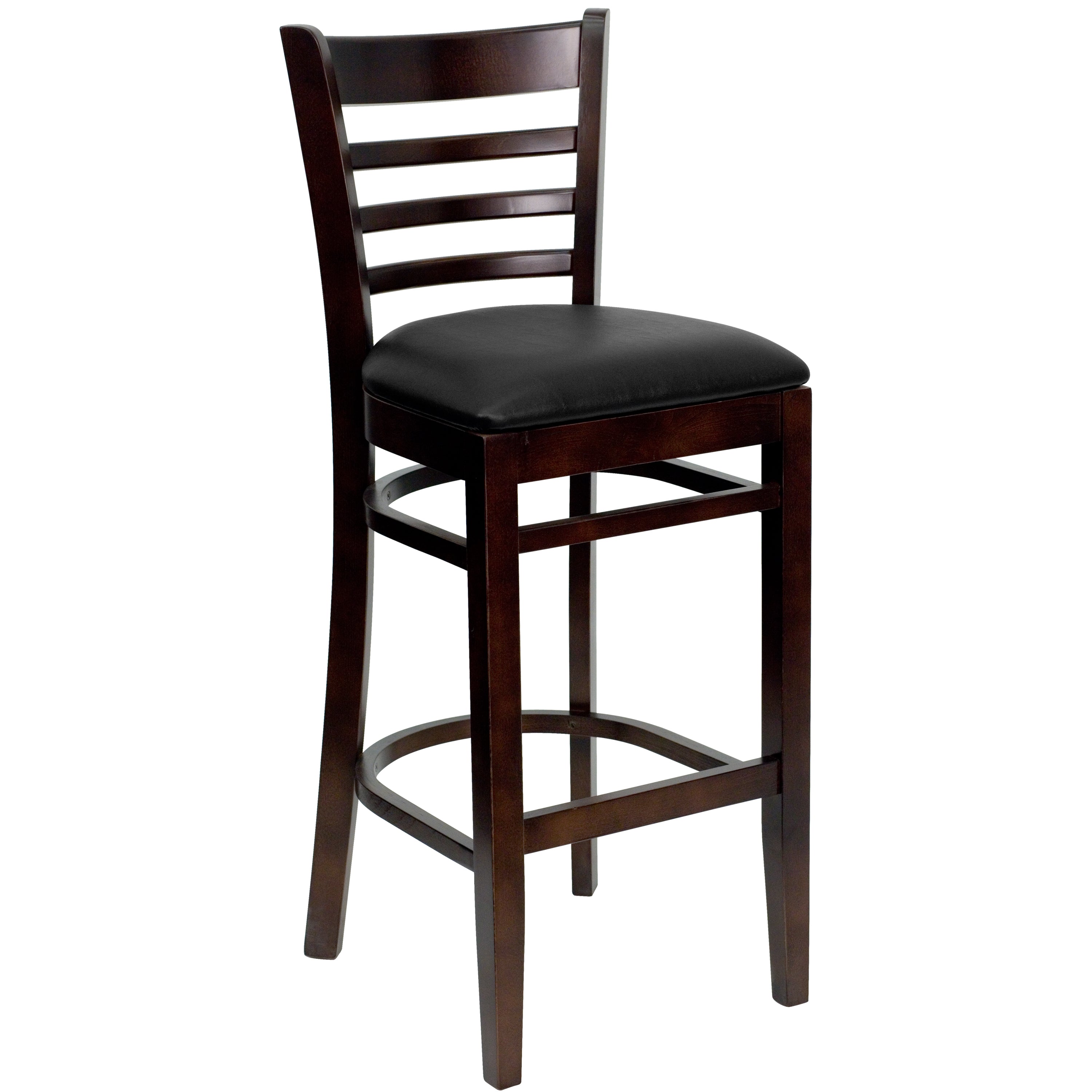 HERCULES Series Ladder Back Walnut Wood Restaurant Barstool - Black Vinyl Seat