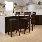 HERCULES Series Ladder Back Walnut Wood Restaurant Barstool - Black Vinyl Seat