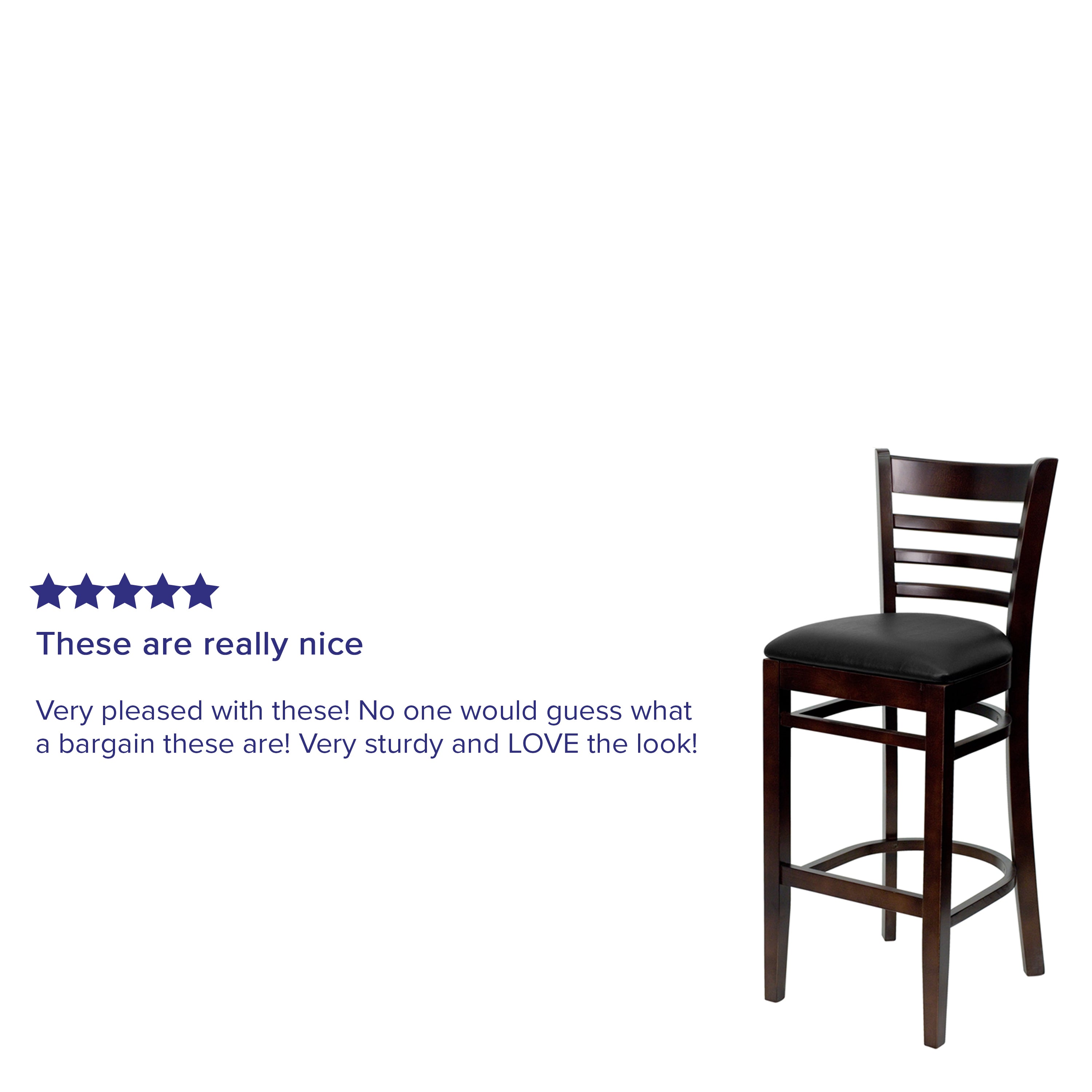 HERCULES Series Ladder Back Walnut Wood Restaurant Barstool - Black Vinyl Seat