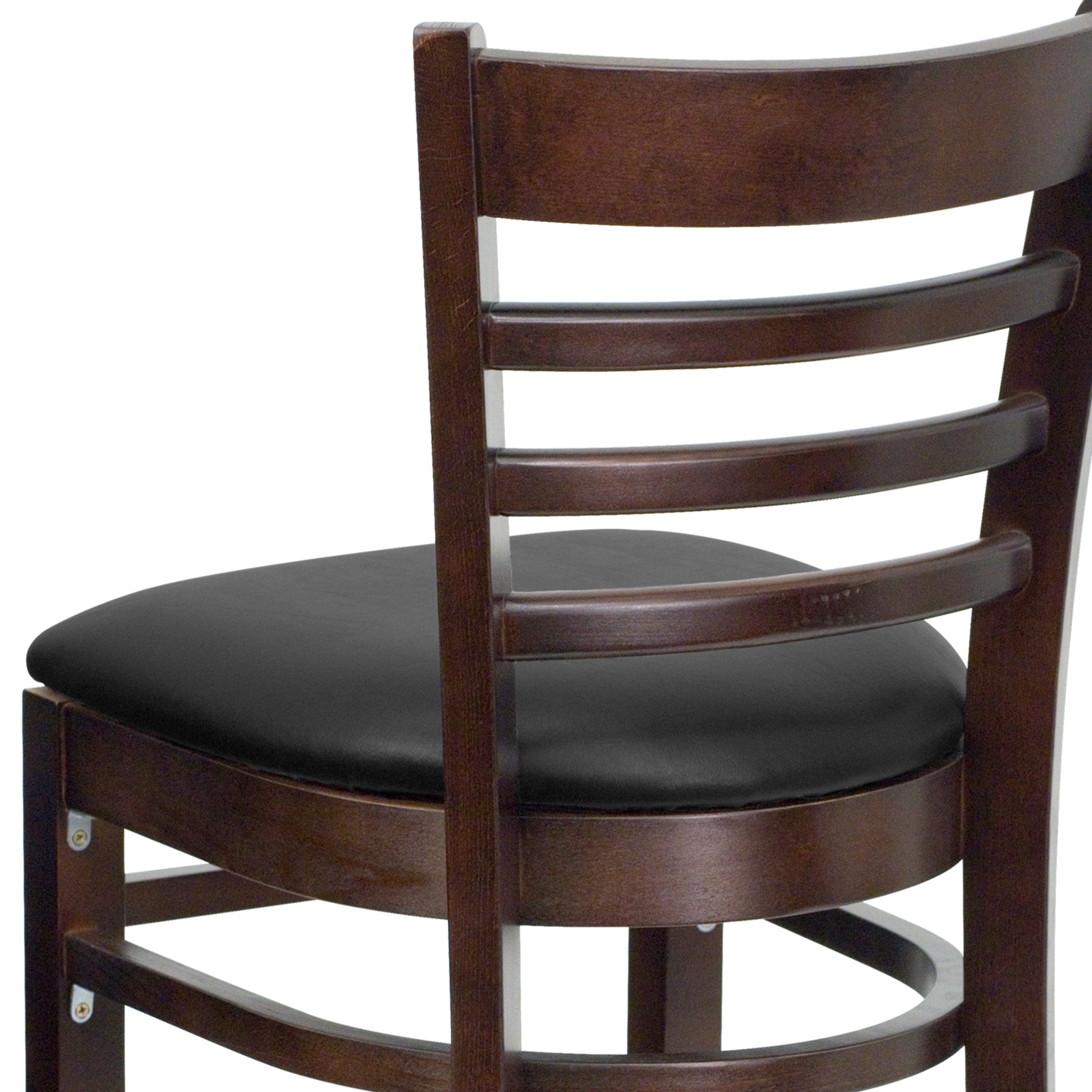 HERCULES Series Ladder Back Walnut Wood Restaurant Barstool - Black Vinyl Seat