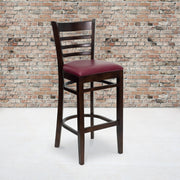 HERCULES Series Ladder Back Walnut Wood Restaurant Barstool - Burgundy Vinyl Seat