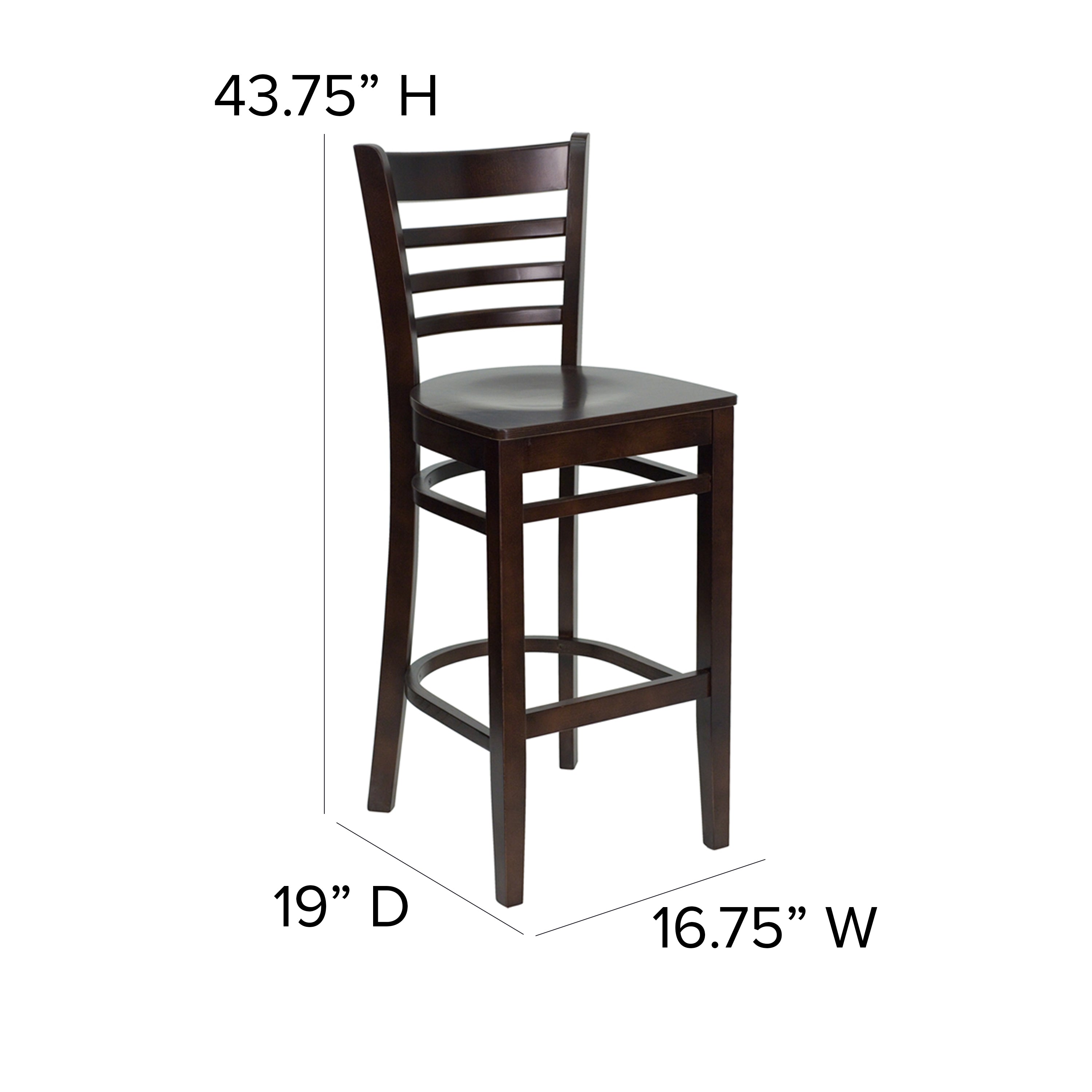 HERCULES Series Ladder Back Walnut Wood Restaurant Barstool