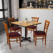HERCULES Series Ladder Back Cherry Wood Restaurant Chair - Burgundy Vinyl Seat