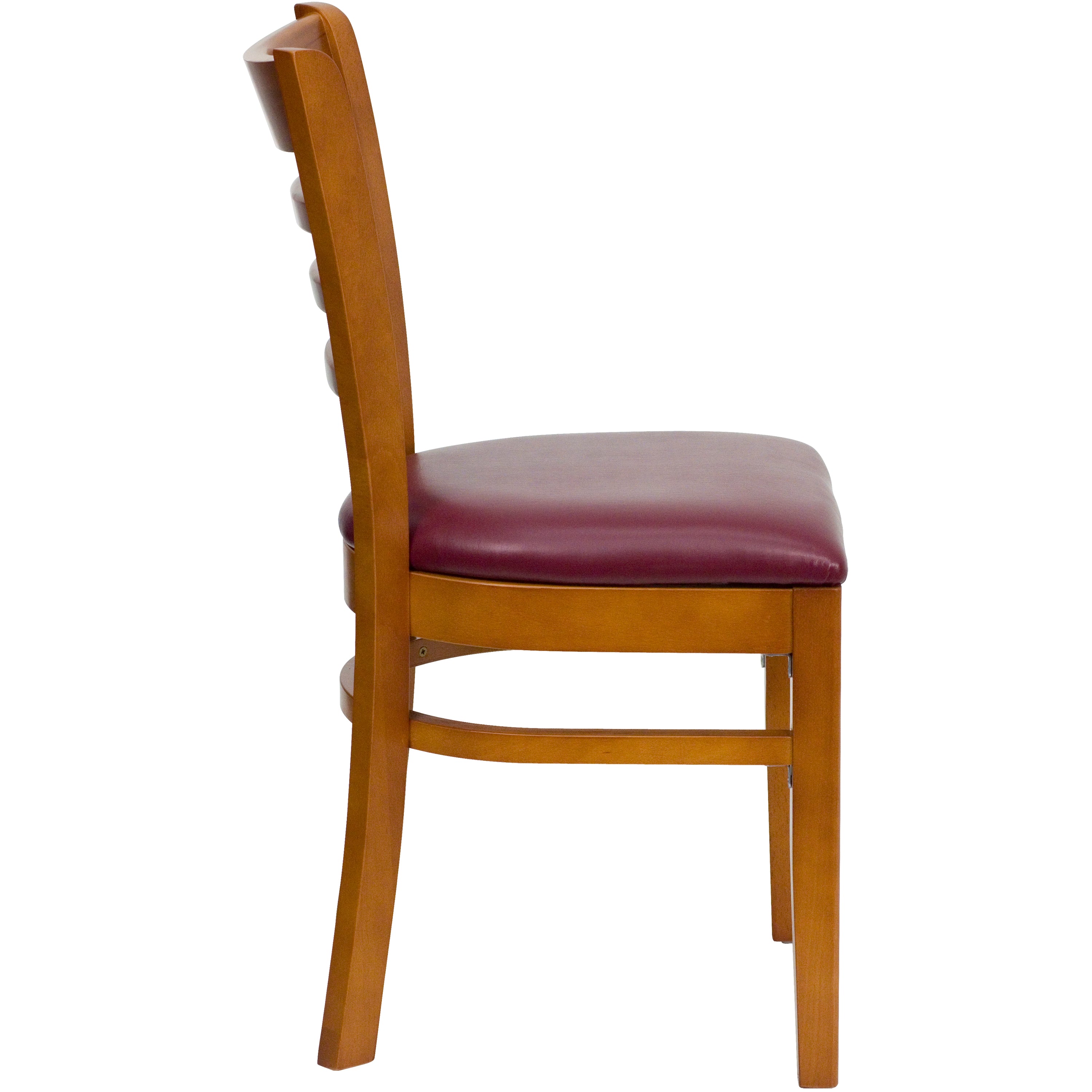 HERCULES Series Ladder Back Cherry Wood Restaurant Chair - Burgundy Vinyl Seat