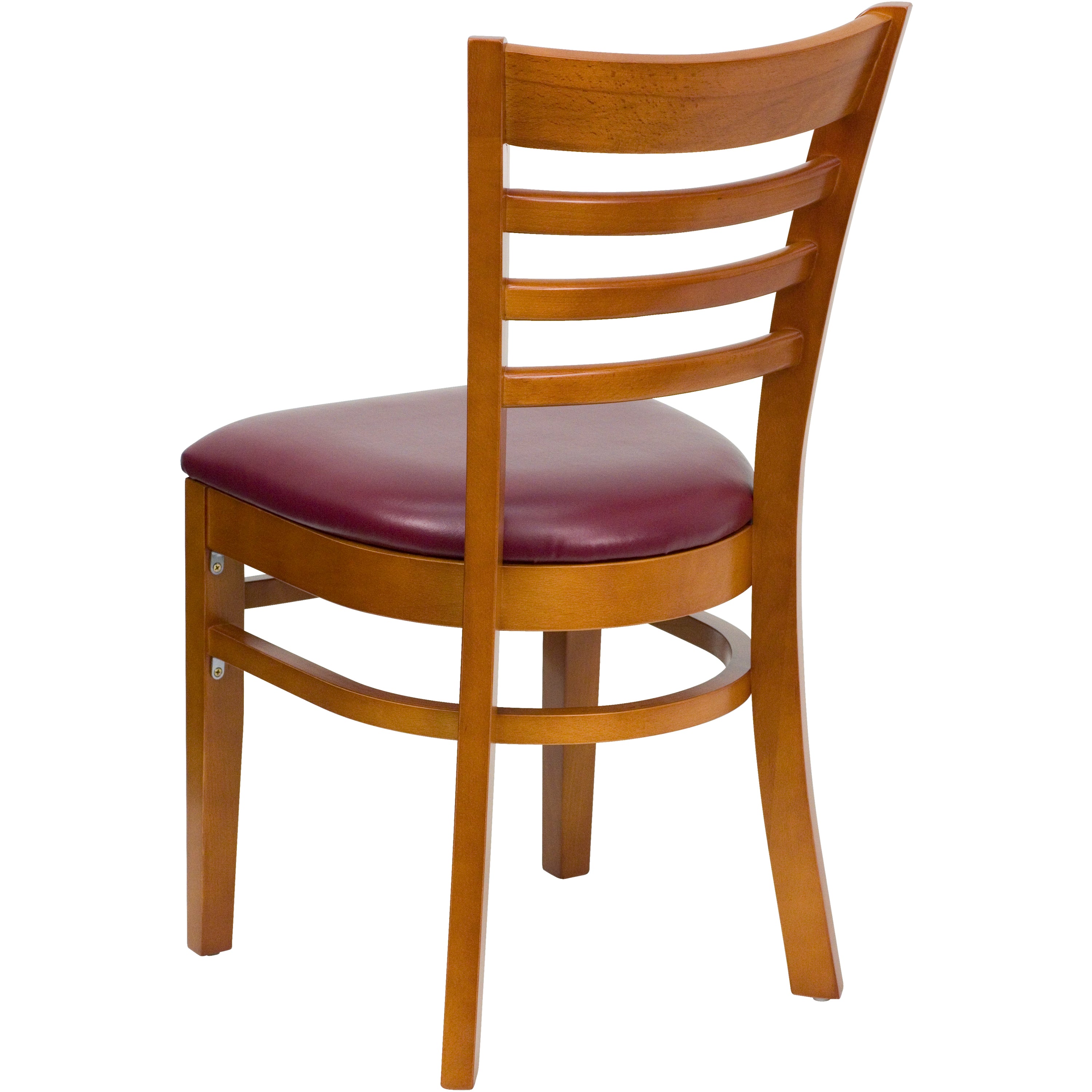 HERCULES Series Ladder Back Cherry Wood Restaurant Chair - Burgundy Vinyl Seat