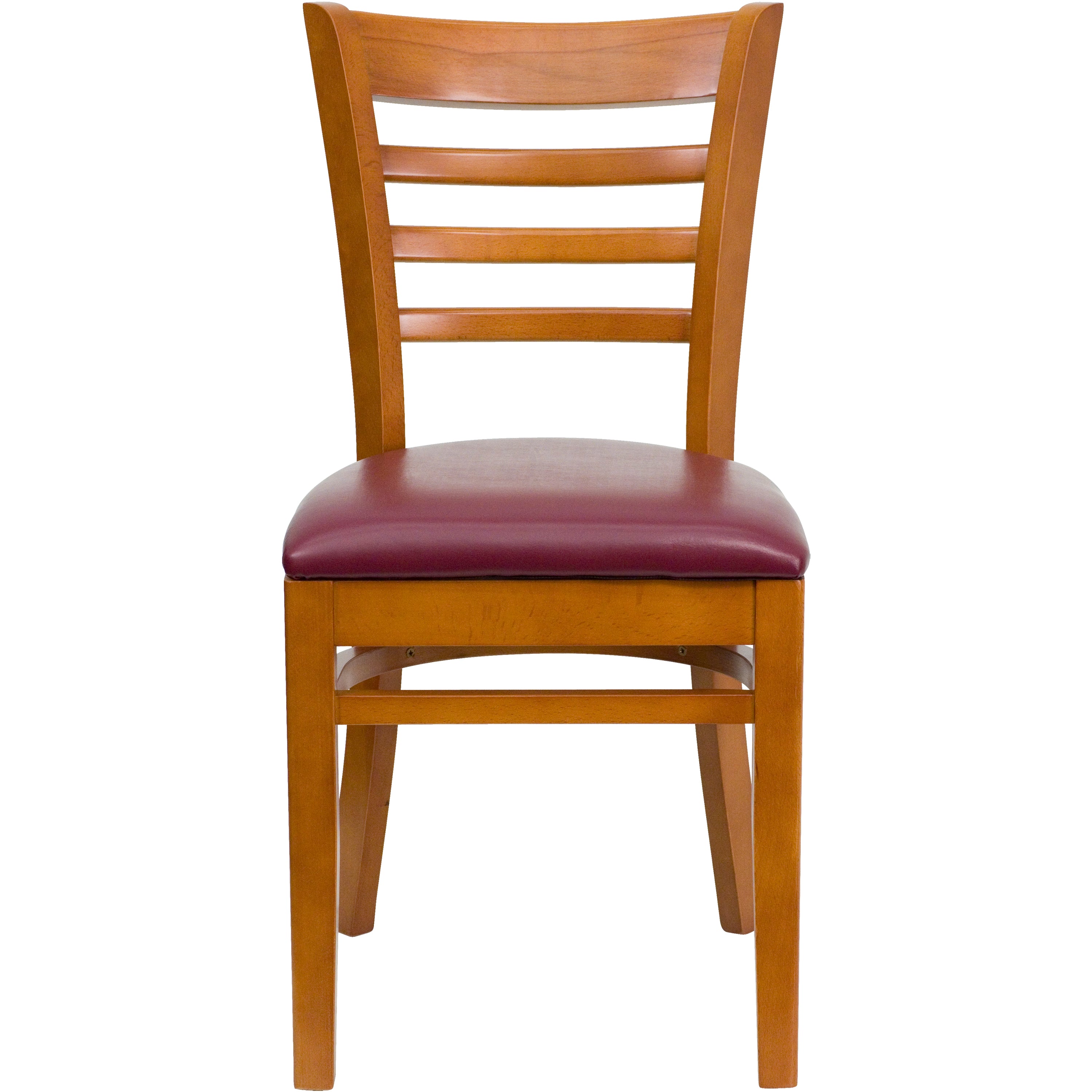 HERCULES Series Ladder Back Cherry Wood Restaurant Chair - Burgundy Vinyl Seat