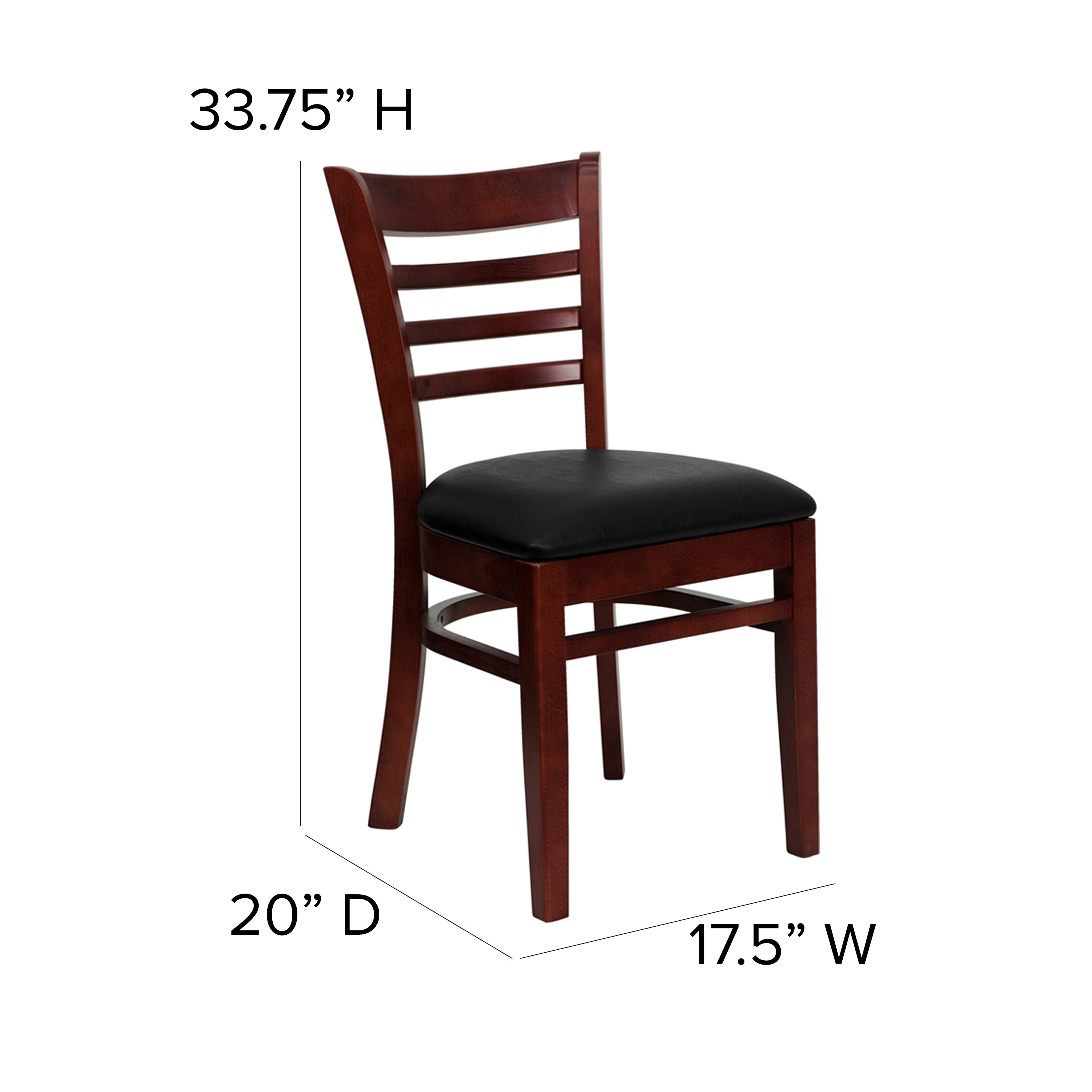 HERCULES Series Ladder Back Mahogany Wood Restaurant Chair - Black Vinyl Seat