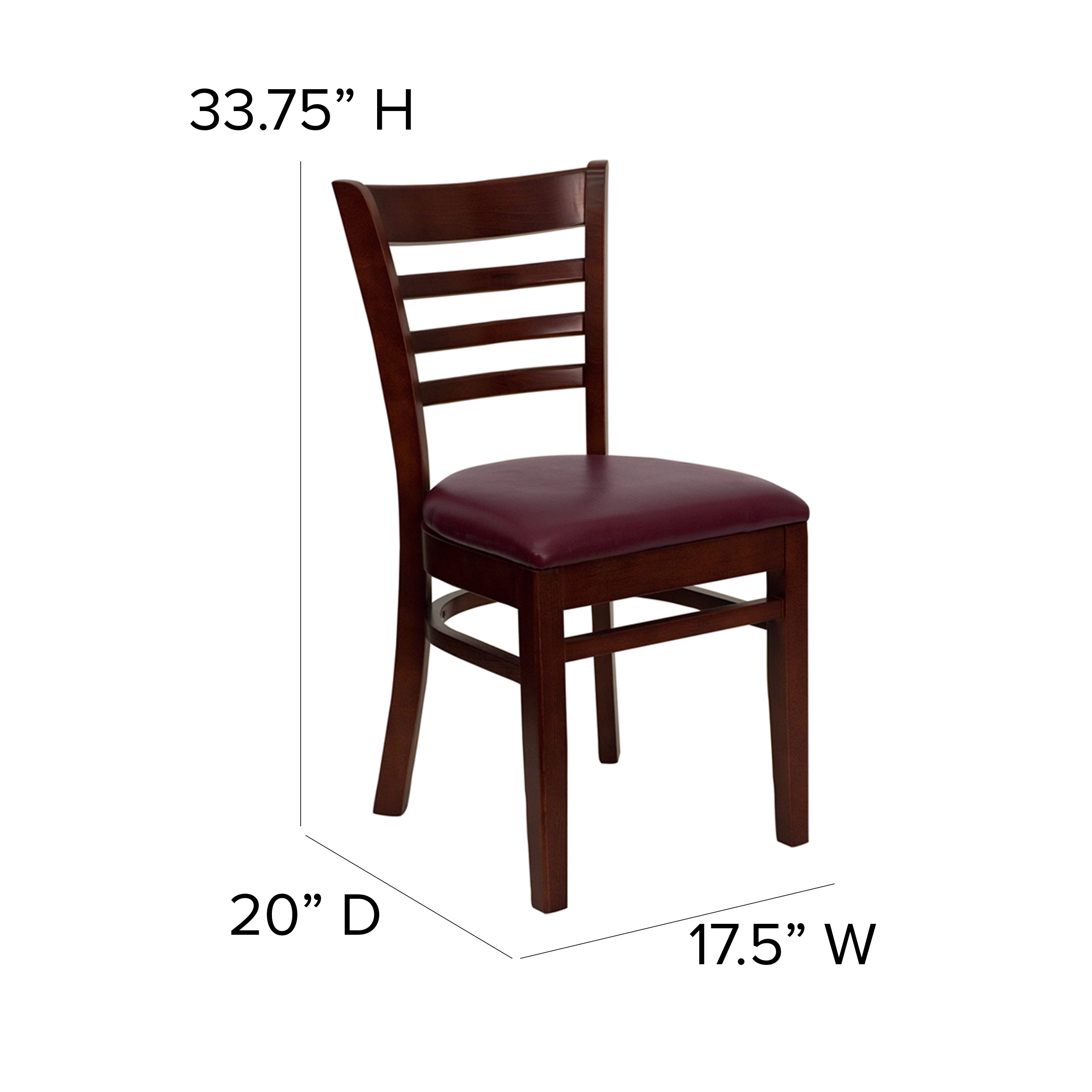 HERCULES Series Ladder Back Mahogany Wood Restaurant Chair - Burgundy Vinyl Seat