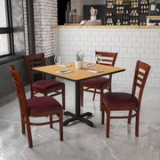 HERCULES Series Ladder Back Mahogany Wood Restaurant Chair - Burgundy Vinyl Seat