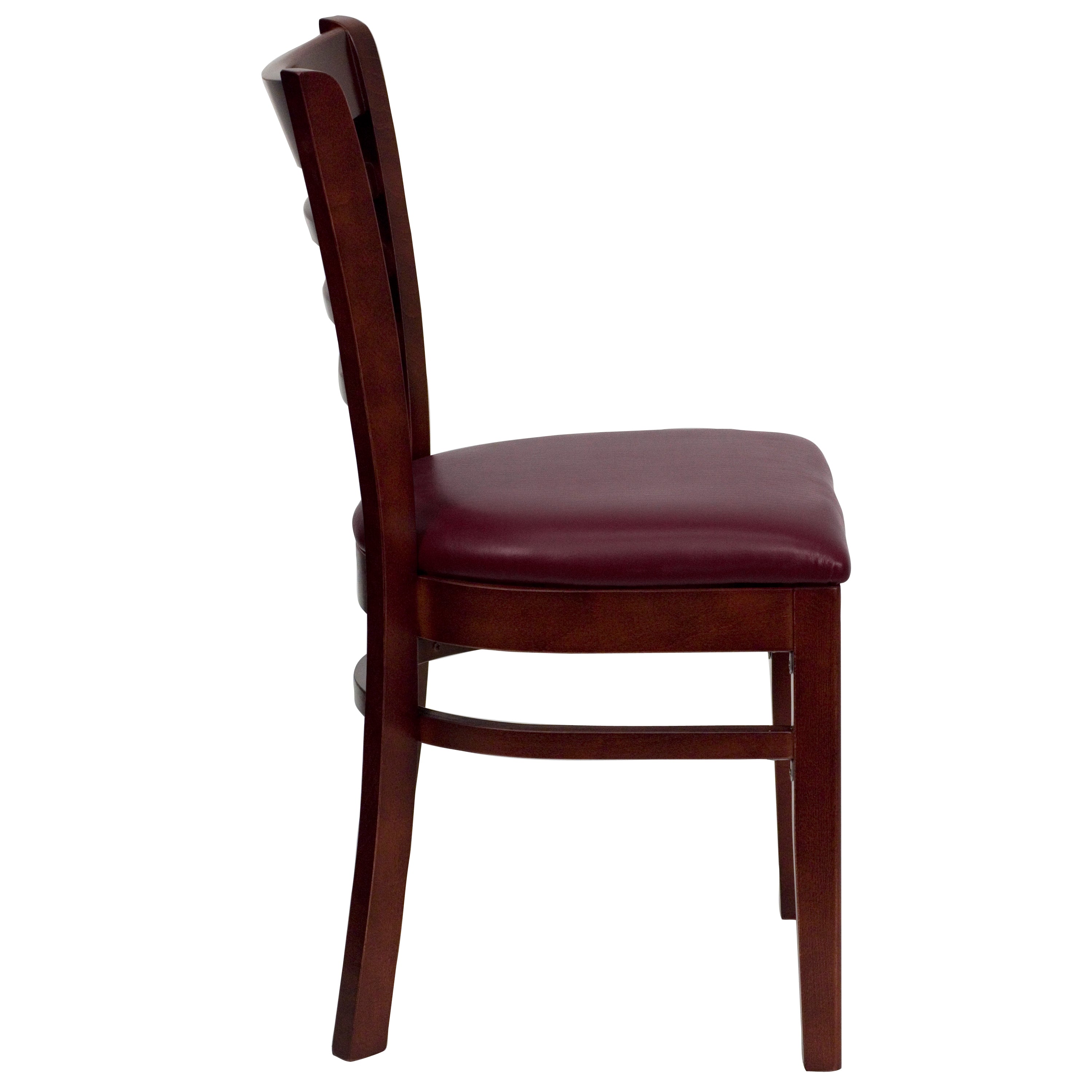 HERCULES Series Ladder Back Mahogany Wood Restaurant Chair - Burgundy Vinyl Seat