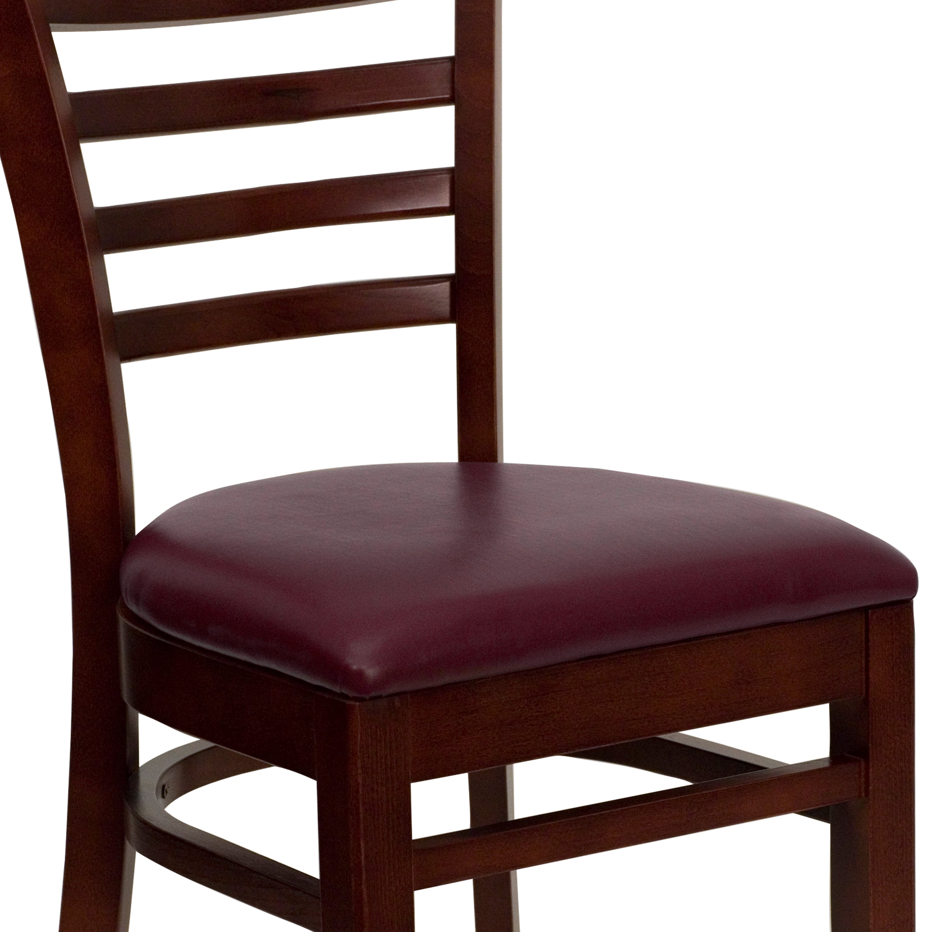 HERCULES Series Ladder Back Mahogany Wood Restaurant Chair - Burgundy Vinyl Seat