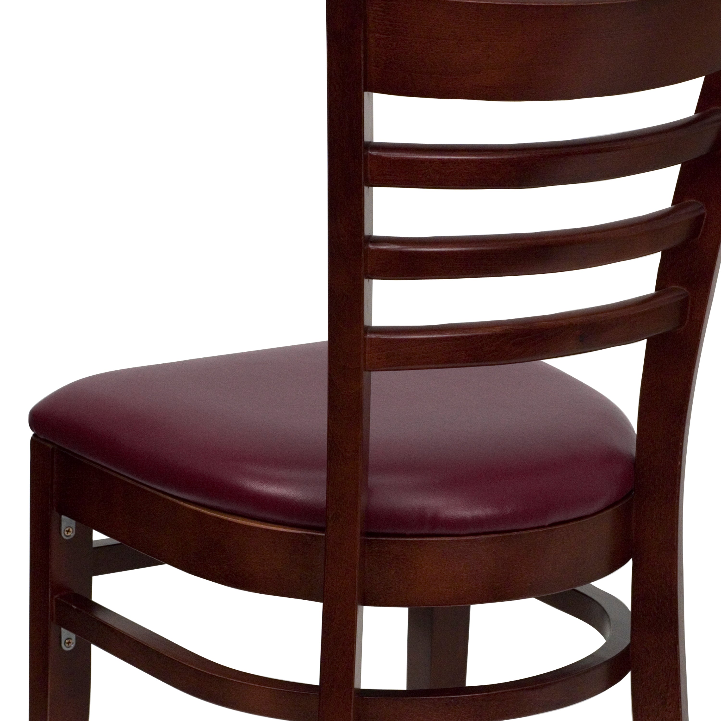 HERCULES Series Ladder Back Mahogany Wood Restaurant Chair - Burgundy Vinyl Seat