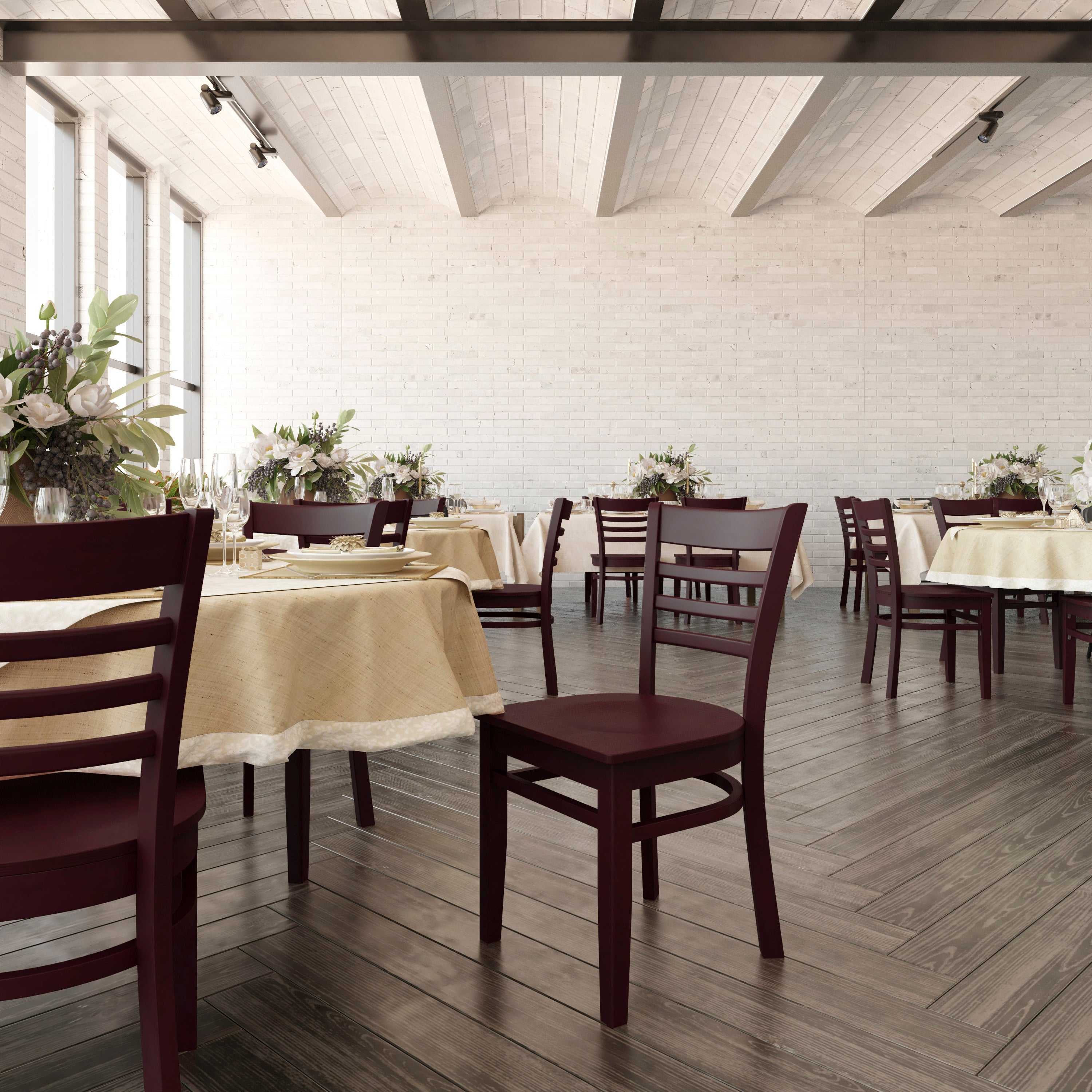 HERCULES Series Ladder Back Mahogany Wood Restaurant Chair