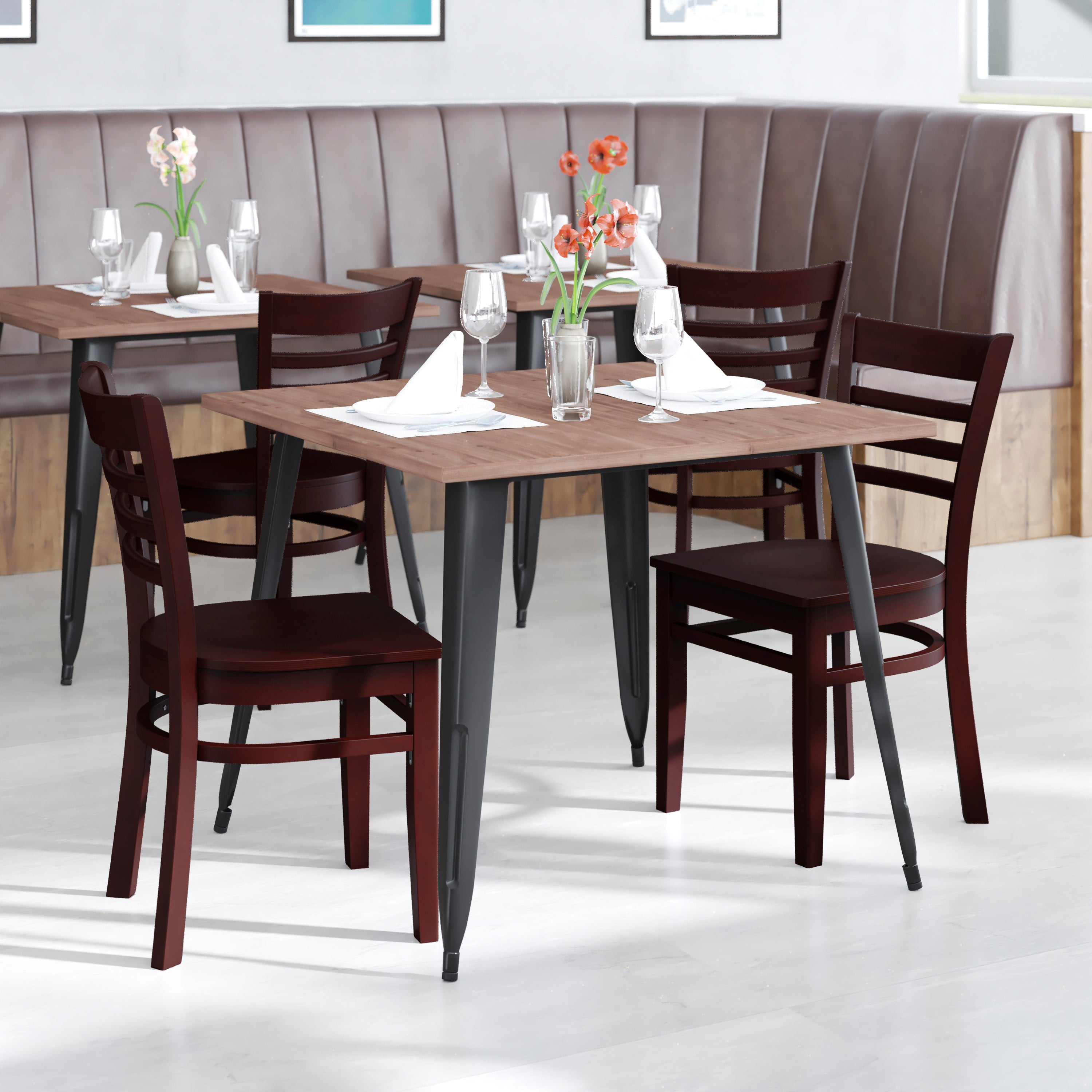 HERCULES Series Ladder Back Mahogany Wood Restaurant Chair