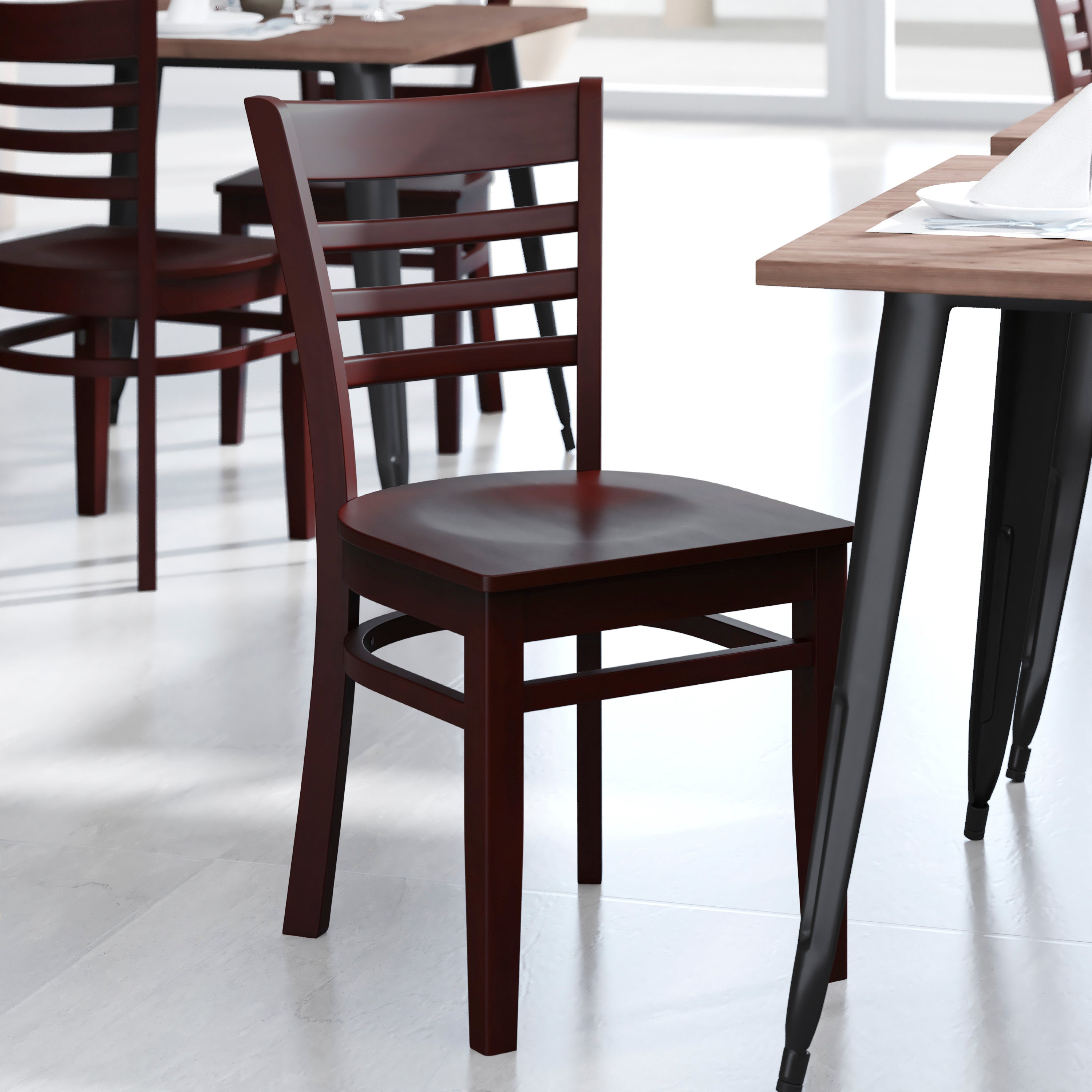 HERCULES Series Ladder Back Mahogany Wood Restaurant Chair
