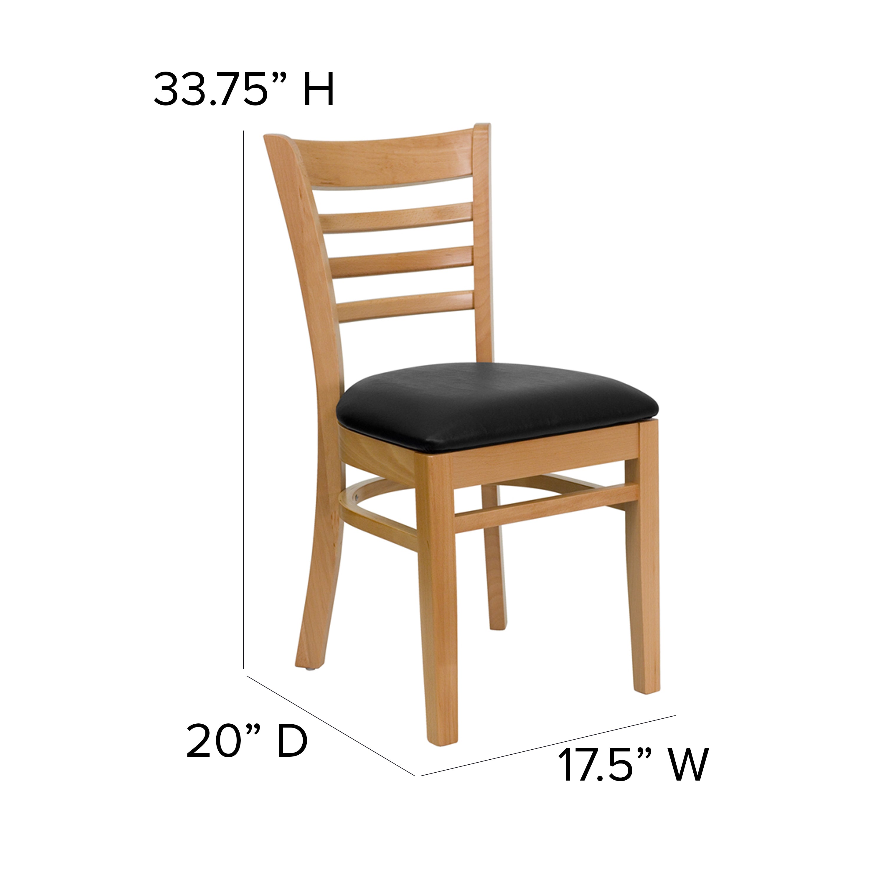 HERCULES Series Ladder Back Natural Wood Restaurant Chair - Black Vinyl Seat
