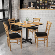 HERCULES Series Ladder Back Natural Wood Restaurant Chair - Black Vinyl Seat