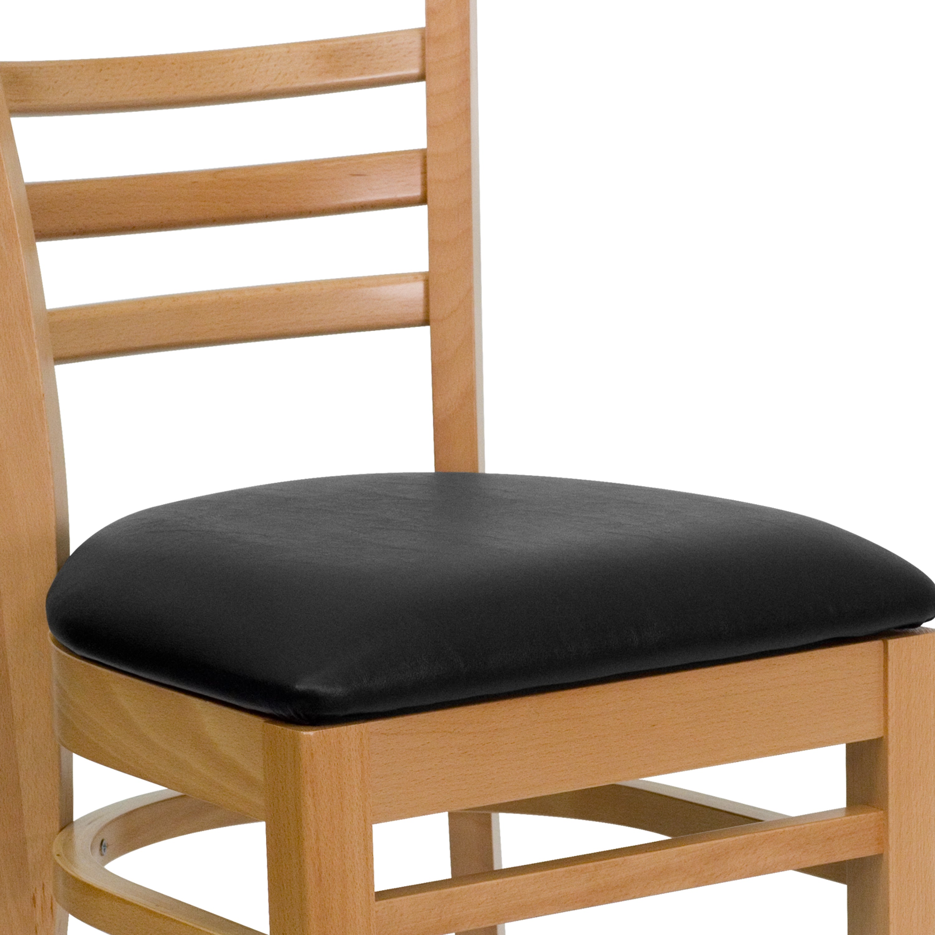 HERCULES Series Ladder Back Natural Wood Restaurant Chair - Black Vinyl Seat