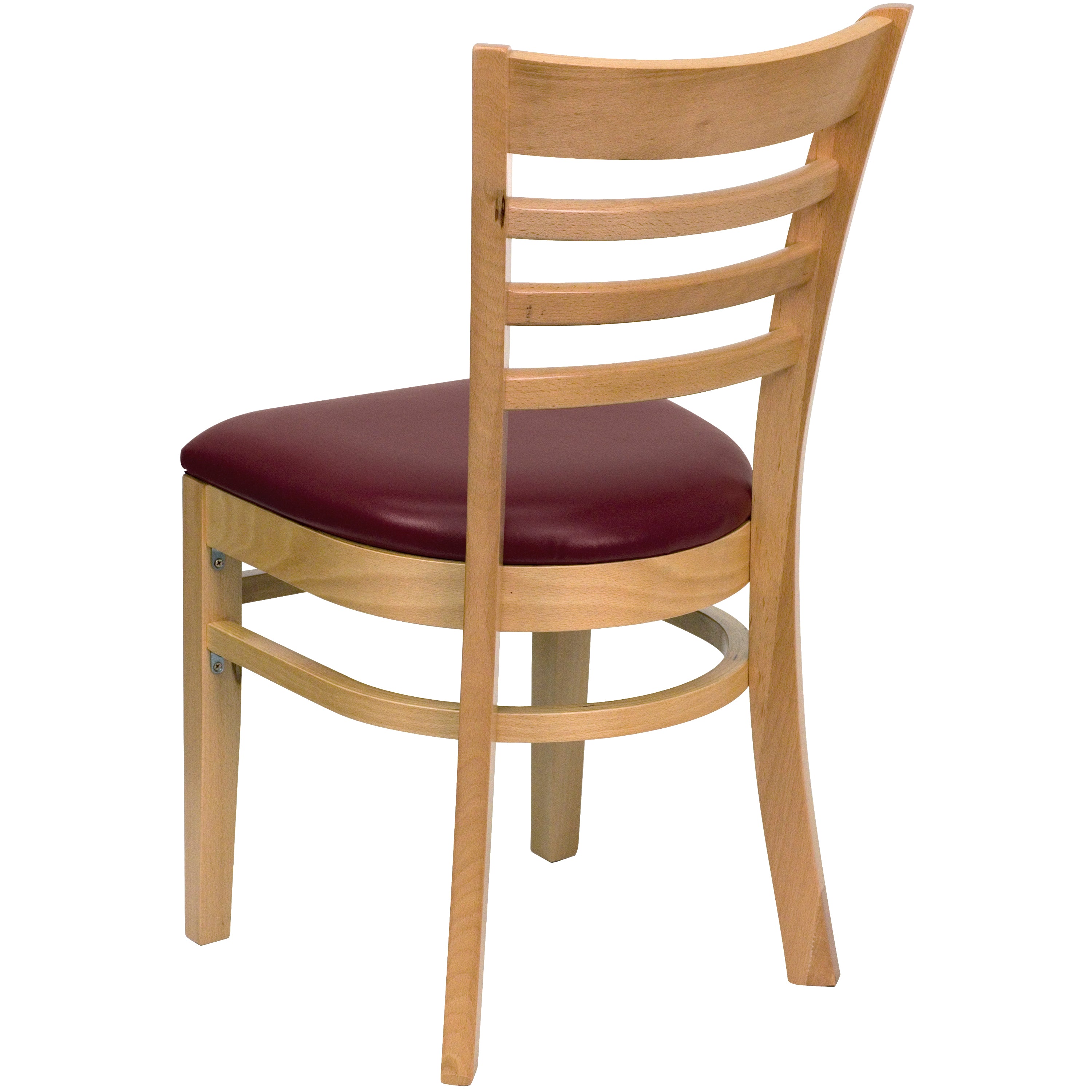 HERCULES Series Ladder Back Natural Wood Restaurant Chair - Burgundy Vinyl Seat