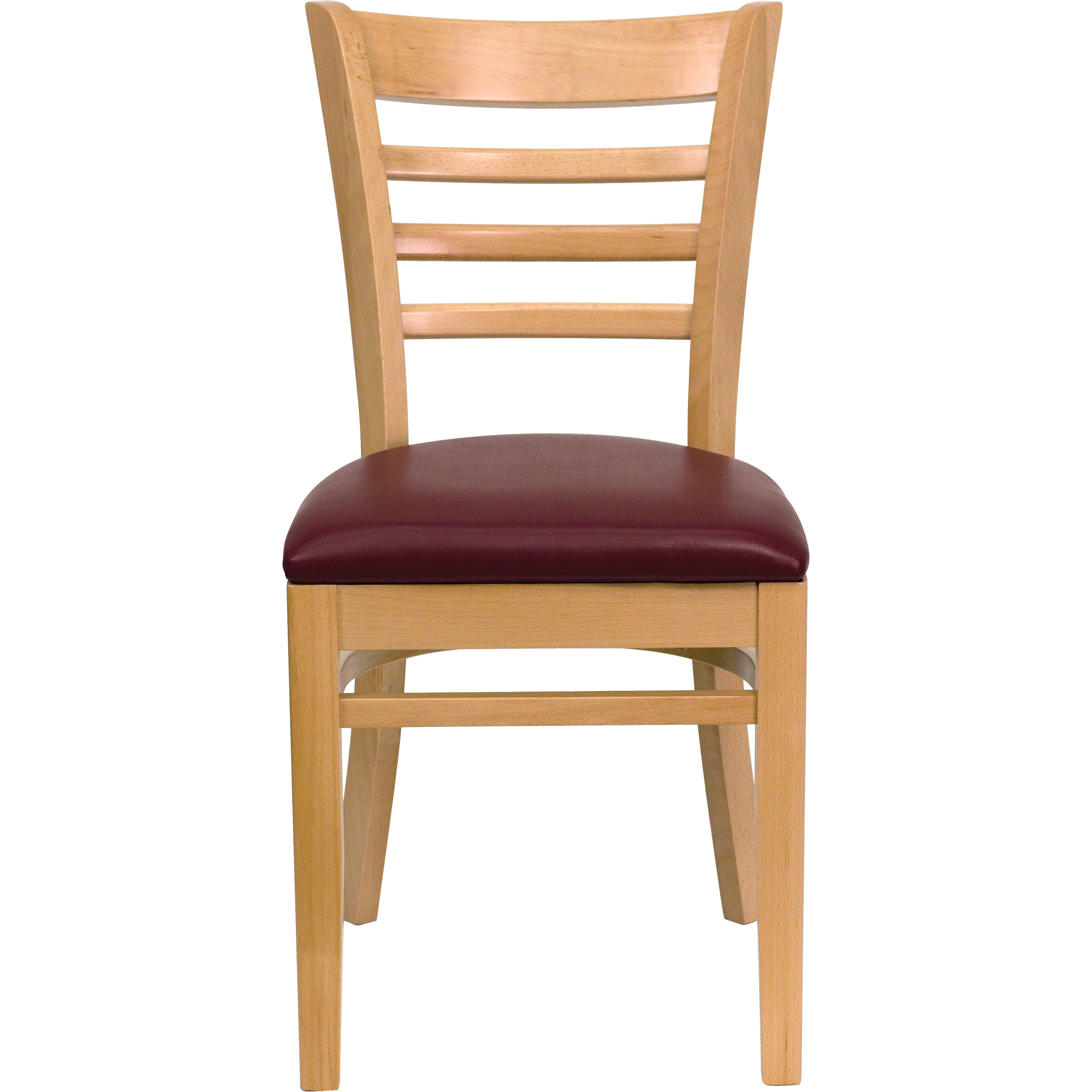 HERCULES Series Ladder Back Natural Wood Restaurant Chair - Burgundy Vinyl Seat
