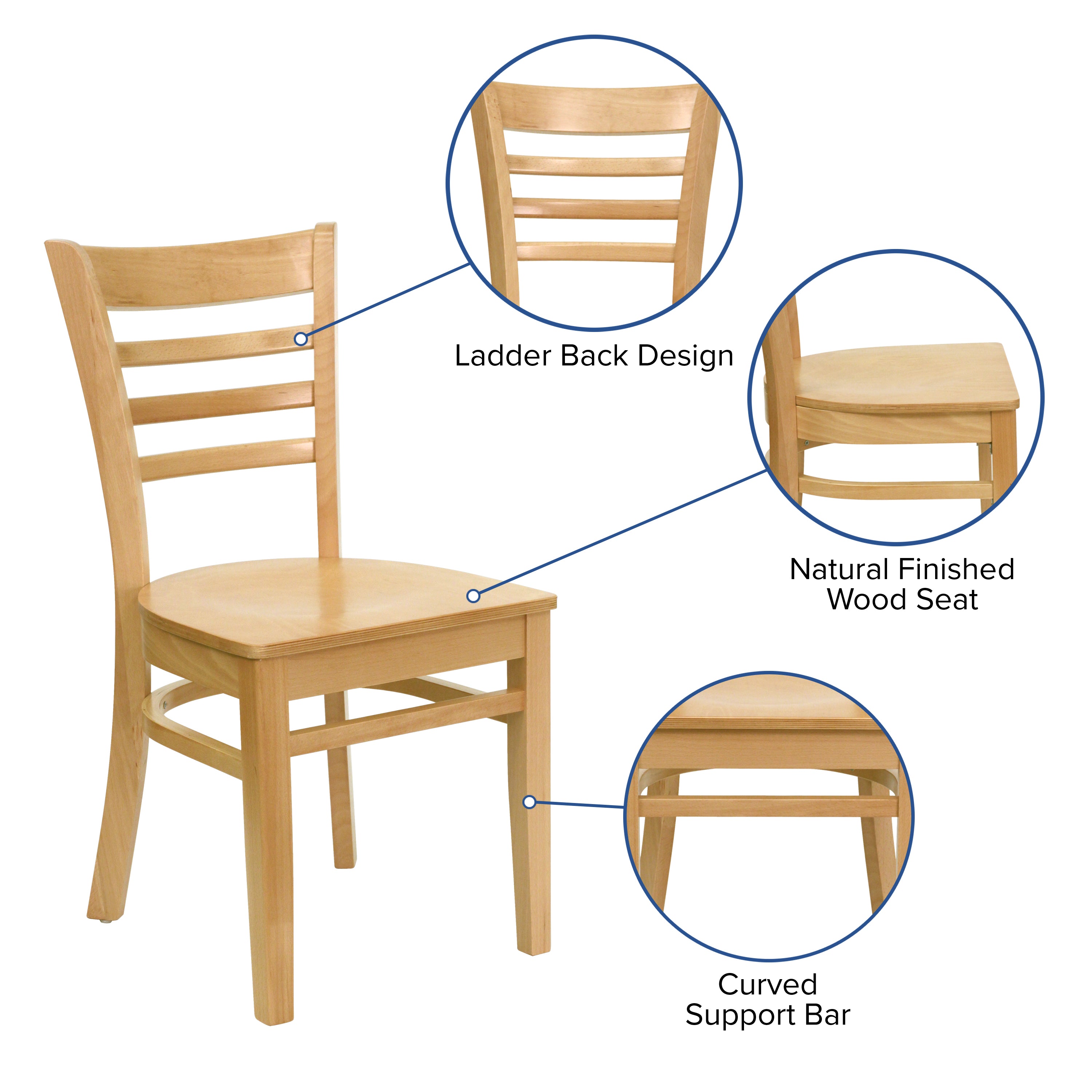HERCULES Series Ladder Back Natural Wood Restaurant Chair