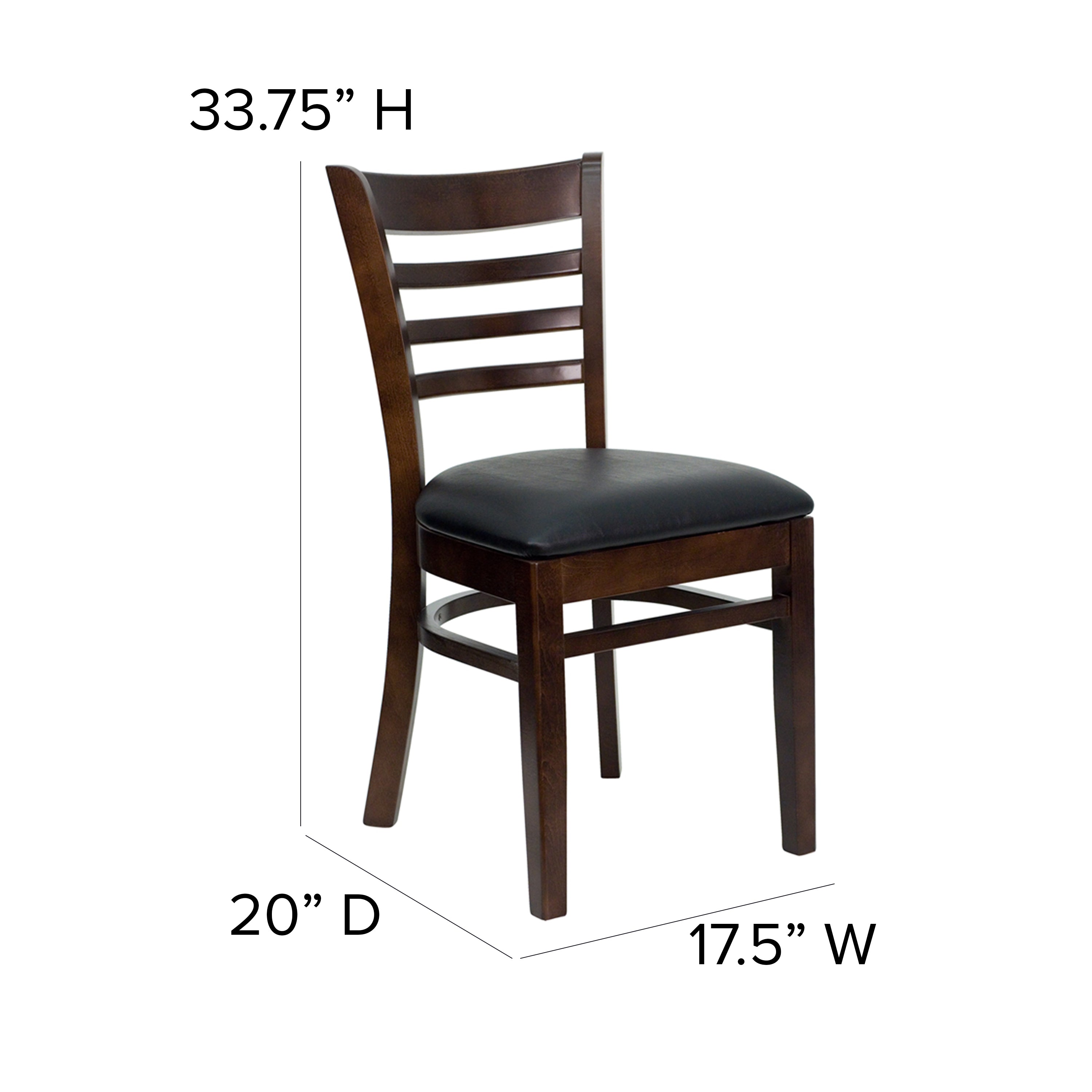 HERCULES Series Ladder Back Walnut Wood Restaurant Chair - Black Vinyl Seat